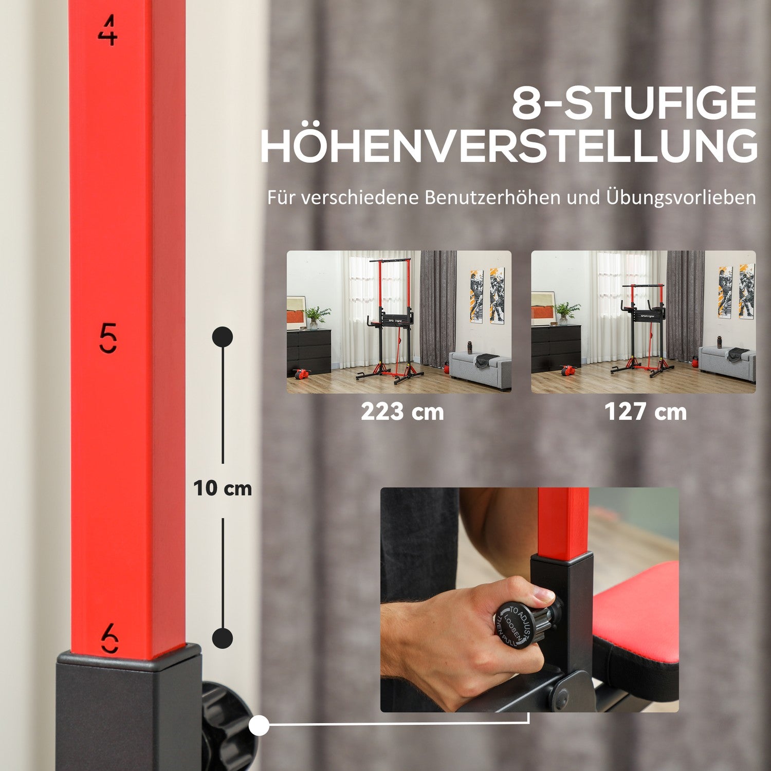 Justerbart hopfällbart Power Tower 127-223 cm för Home Gym