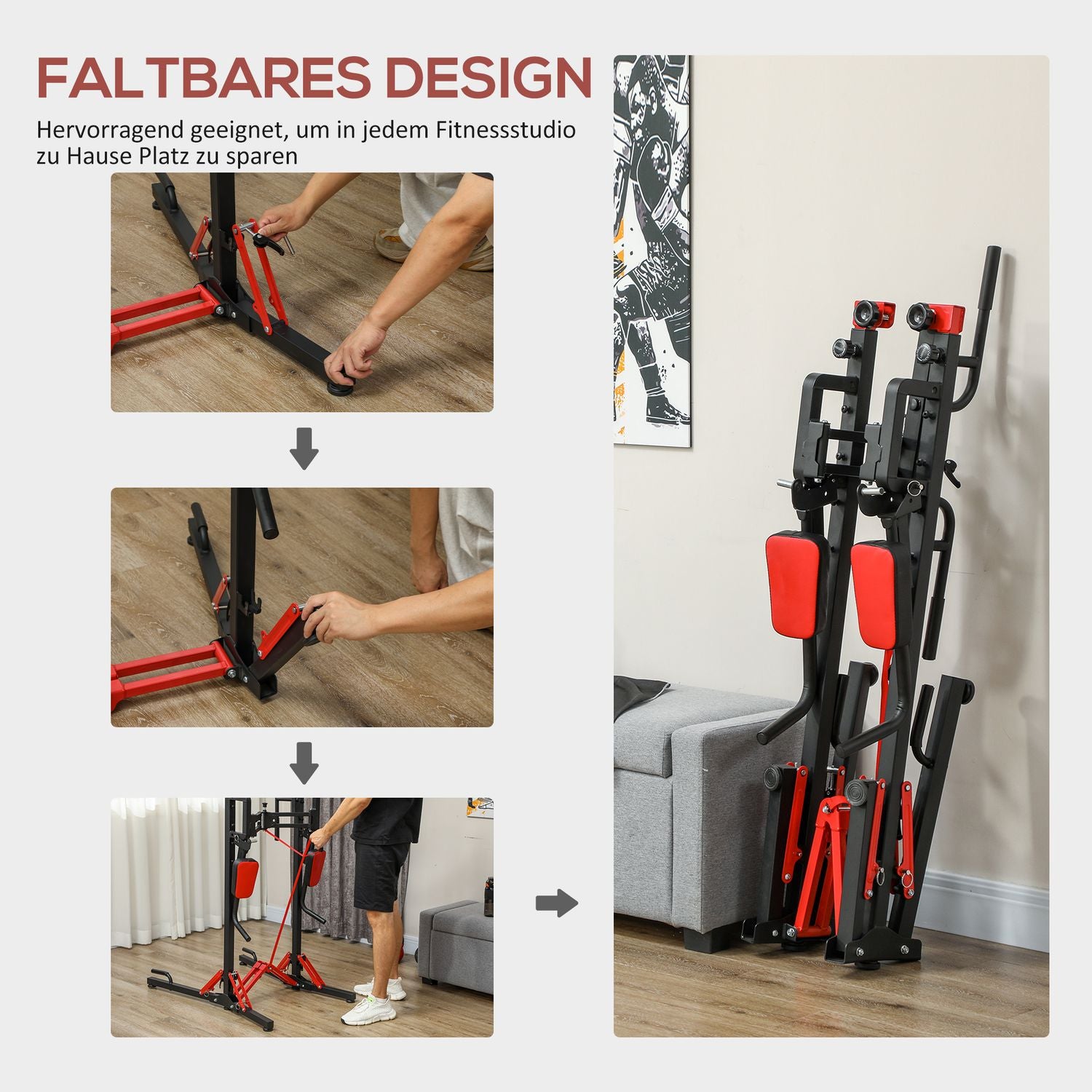 Justerbart hopfällbart Power Tower 127-223 cm för Home Gym