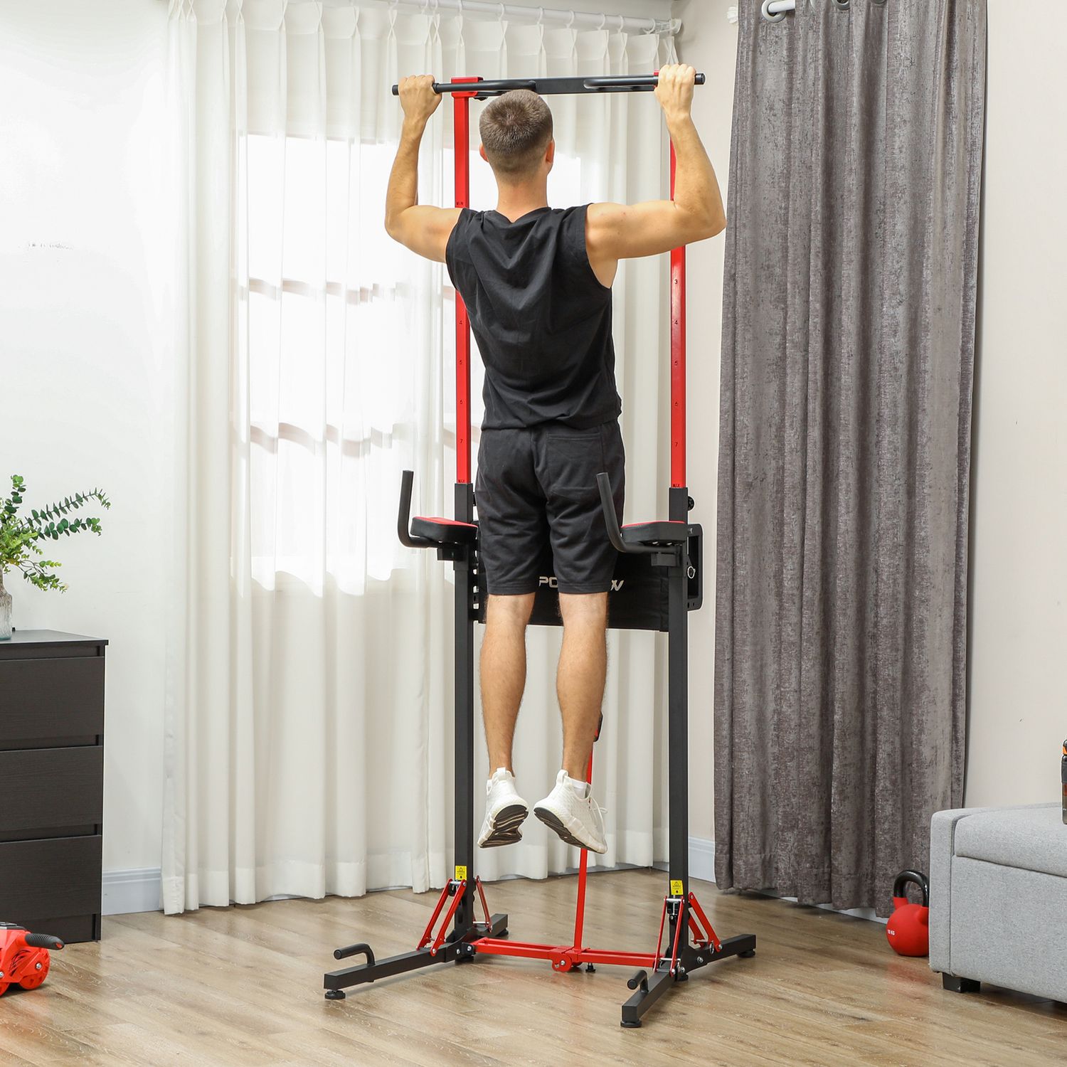Justerbart hopfällbart Power Tower 127-223 cm för Home Gym