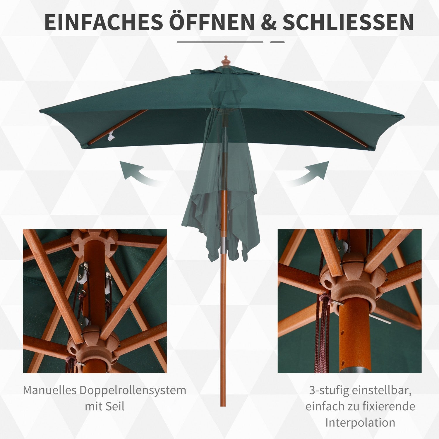 Justerbart hopfällbart trädgårdsparaply, gran, grönt 200x150x230 cm