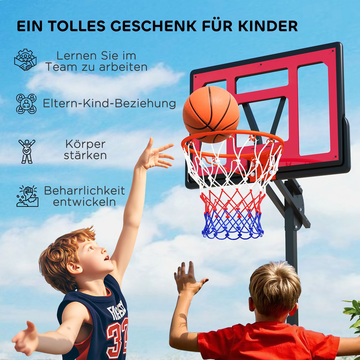Nastavitelný venkovní basketbalový koš pro děti, 200–260 cm