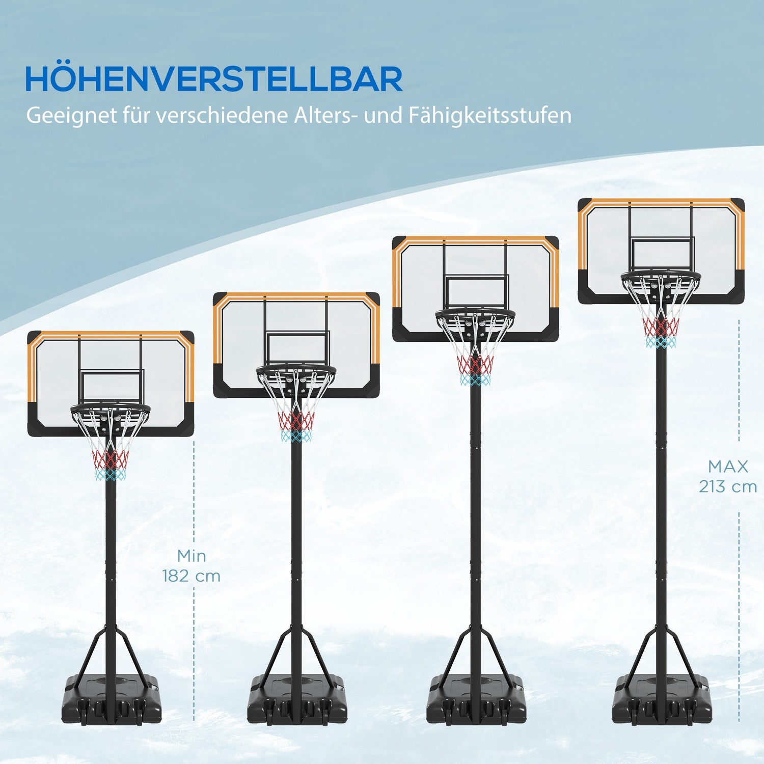 Nastavitelný venkovní basketbalový koš s kolečky – 182–213 cm
