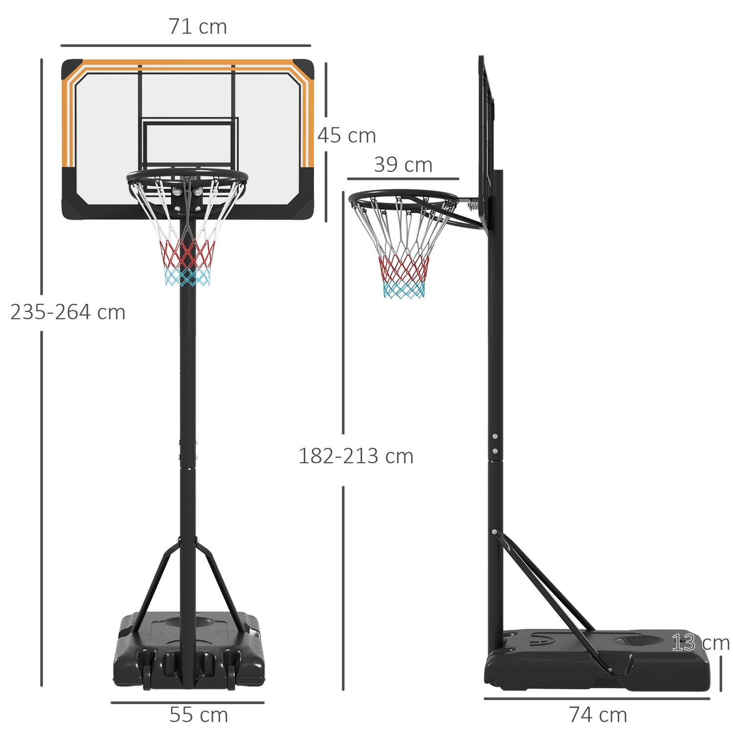 Nastavitelný venkovní basketbalový koš s kolečky – 182–213 cm