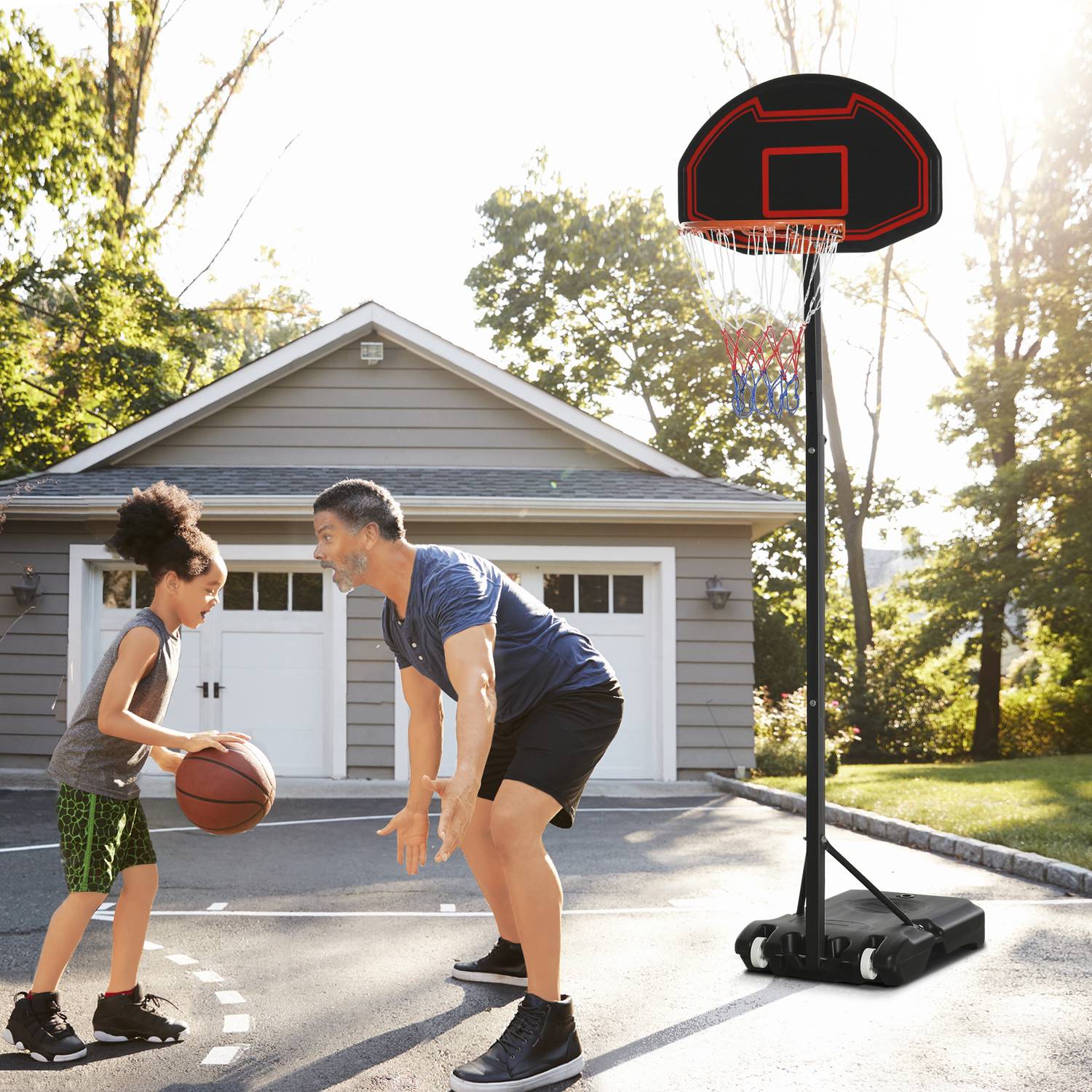 Justerbar utomhusbasketbåge med hjul, 195-250 Cm