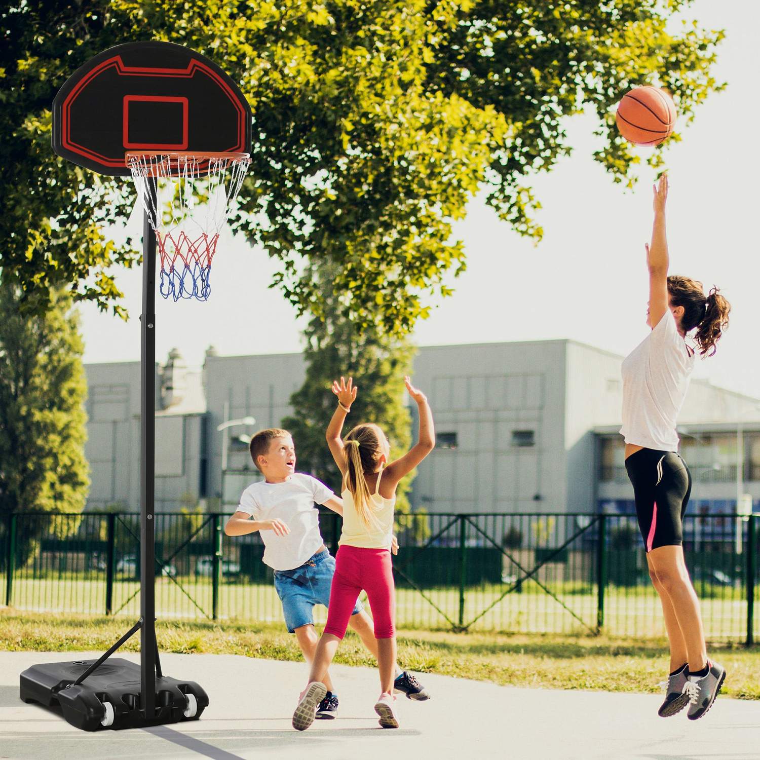 Justerbar utomhusbasketbåge med hjul, 195-250 Cm