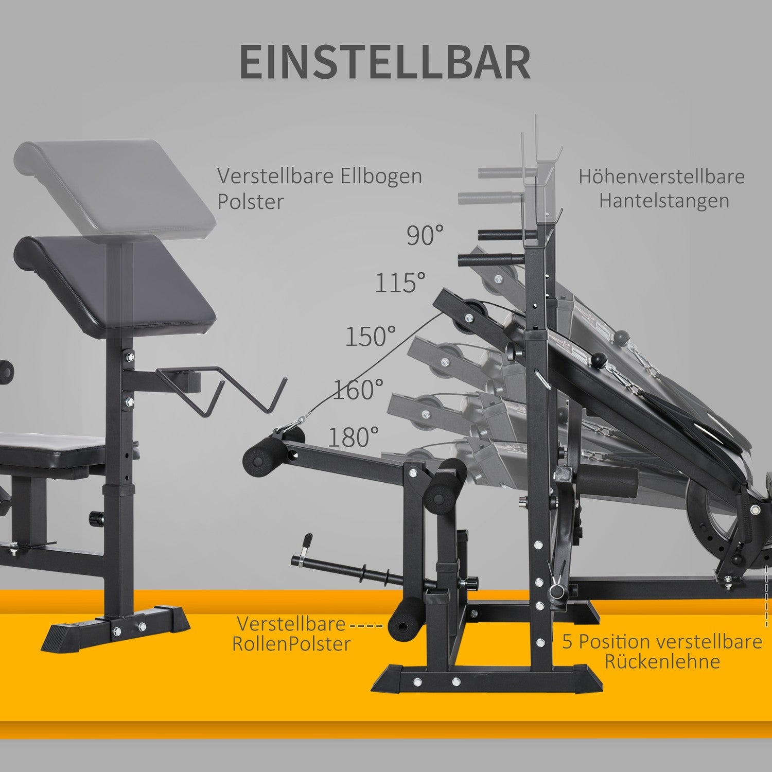 Justerbar viktbänk – skivstångsställ, stålram, multigym