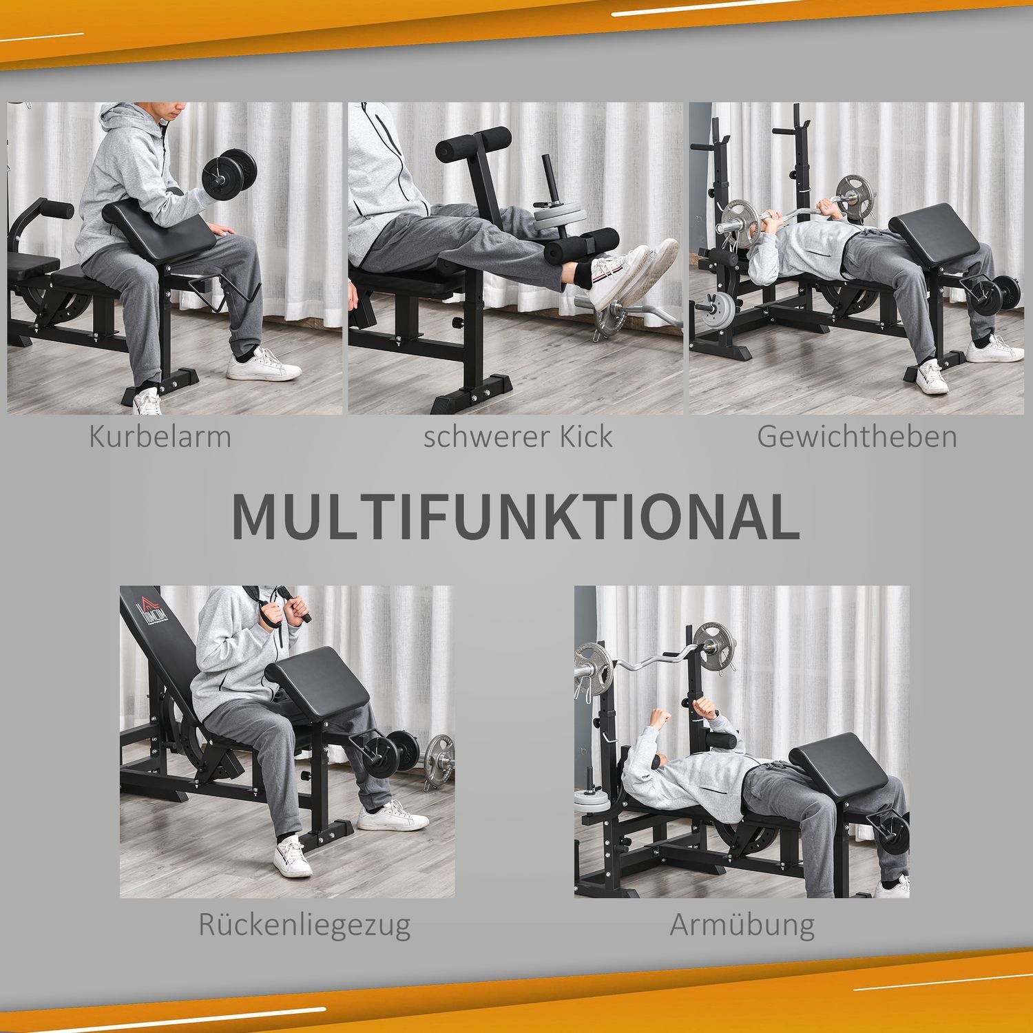 Justerbar viktbänk – skivstångsställ, stålram, multigym