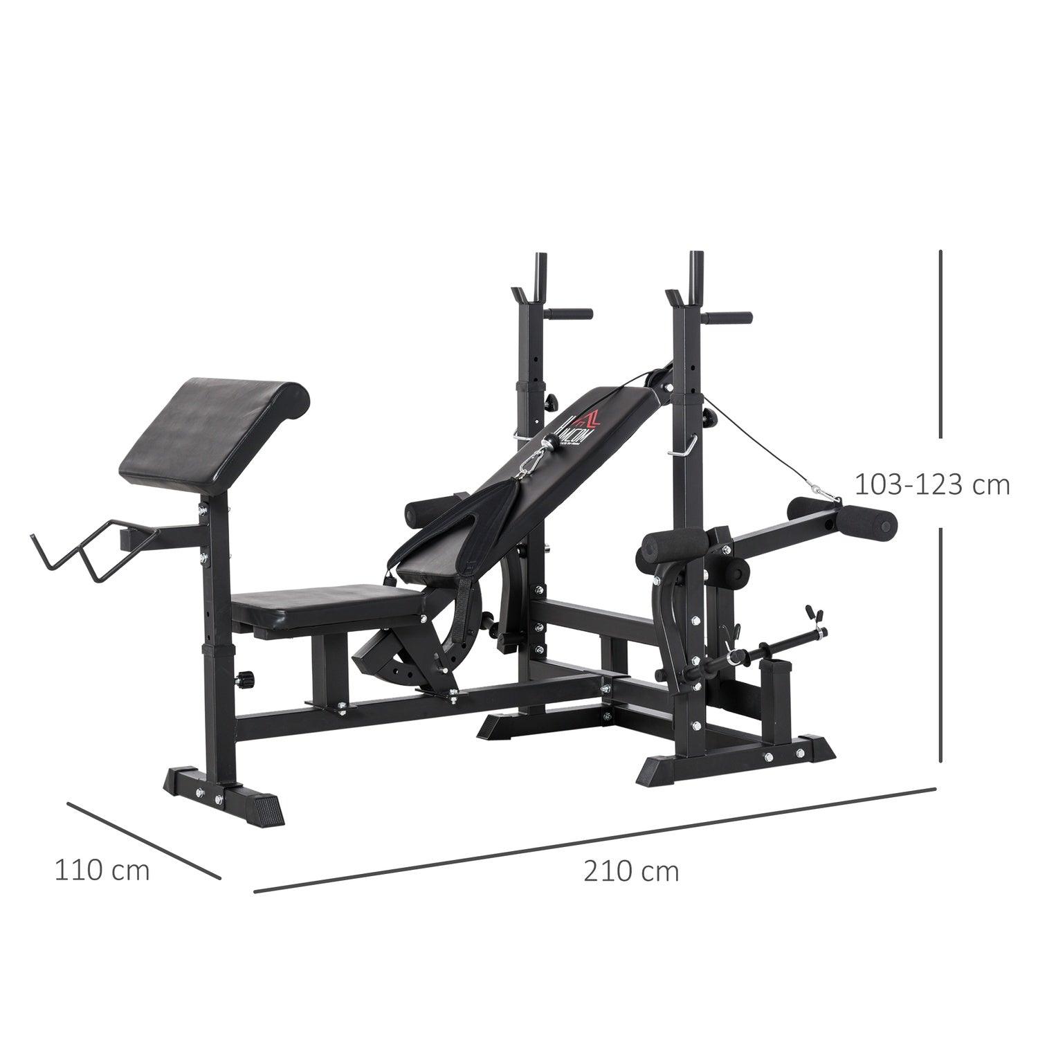 Justerbar viktbänk – skivstångsställ, stålram, multigym