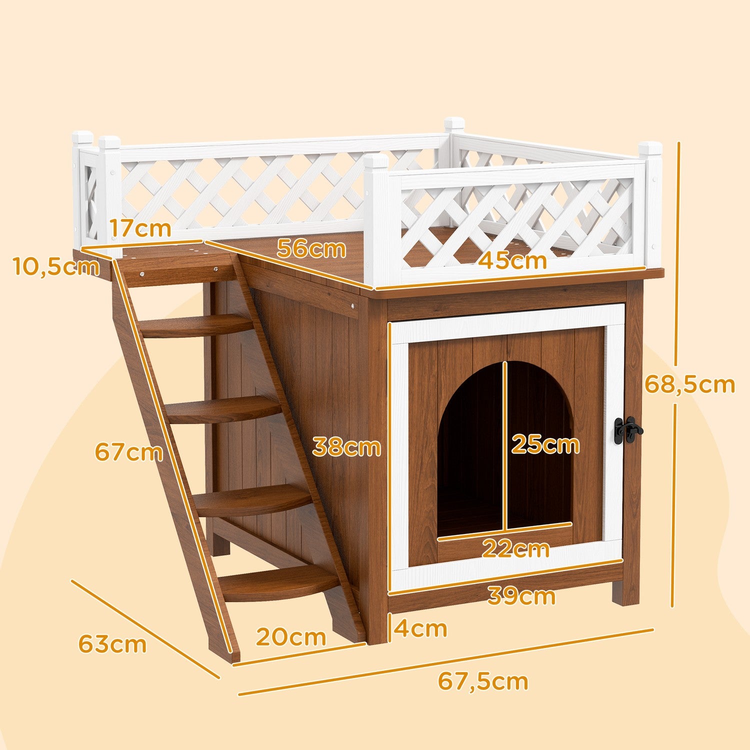 Kočičí domeček s balkonem a schůdky – smrkové dřevo, do 6 kg