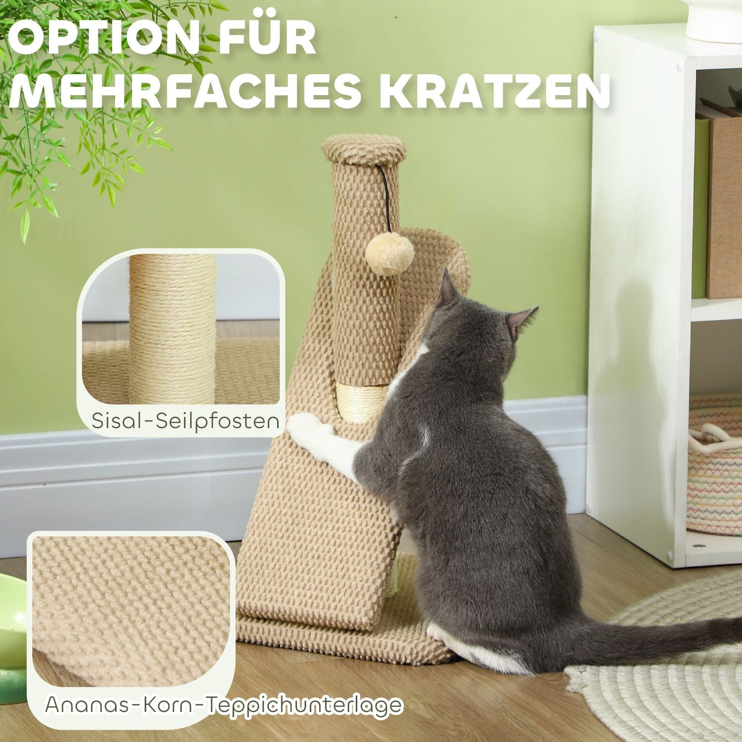Kattskrapstolpe, 54 cm sisal, gräddvit med lekboll