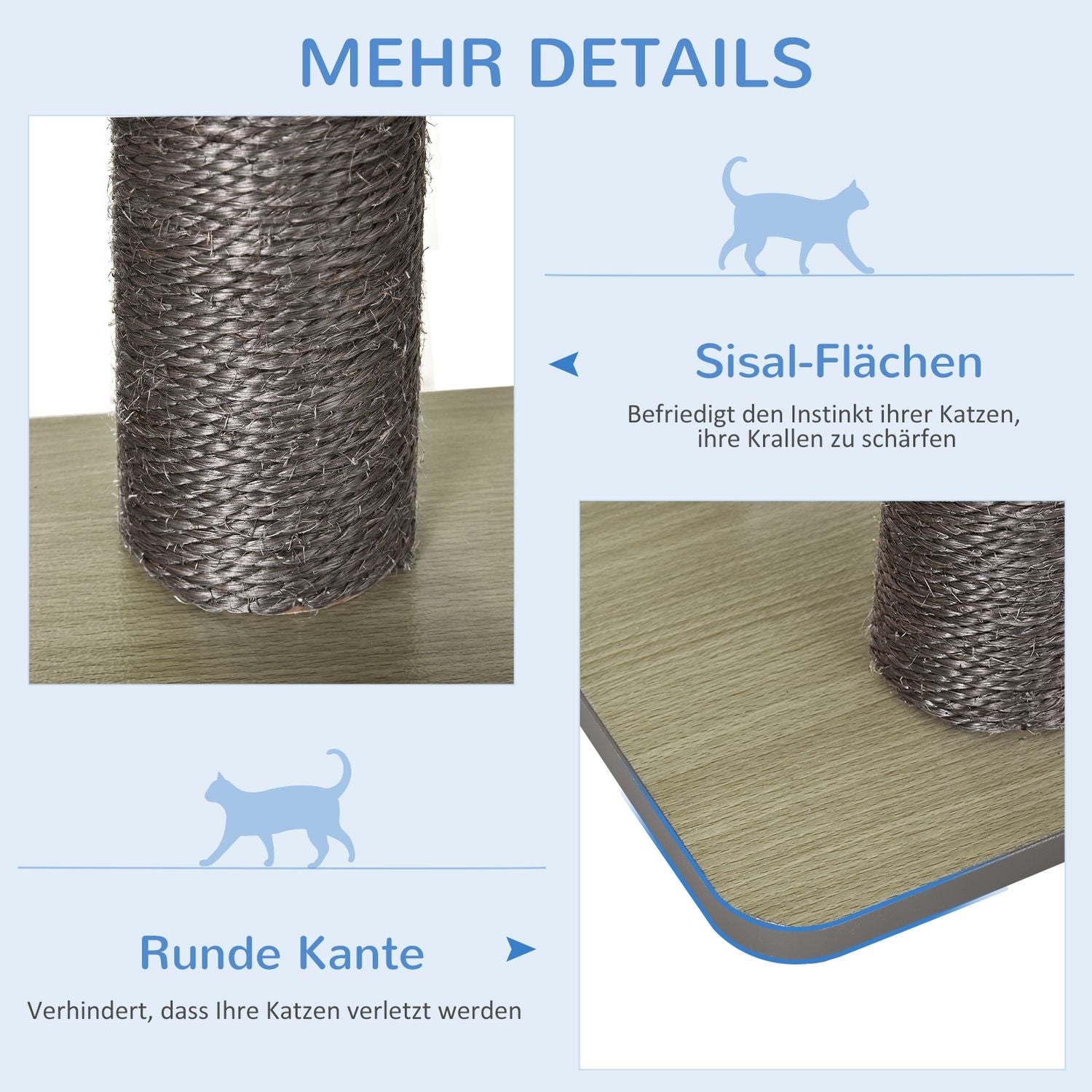 Kattskrapstolpe med sisal och leksaksboll, grå, stor