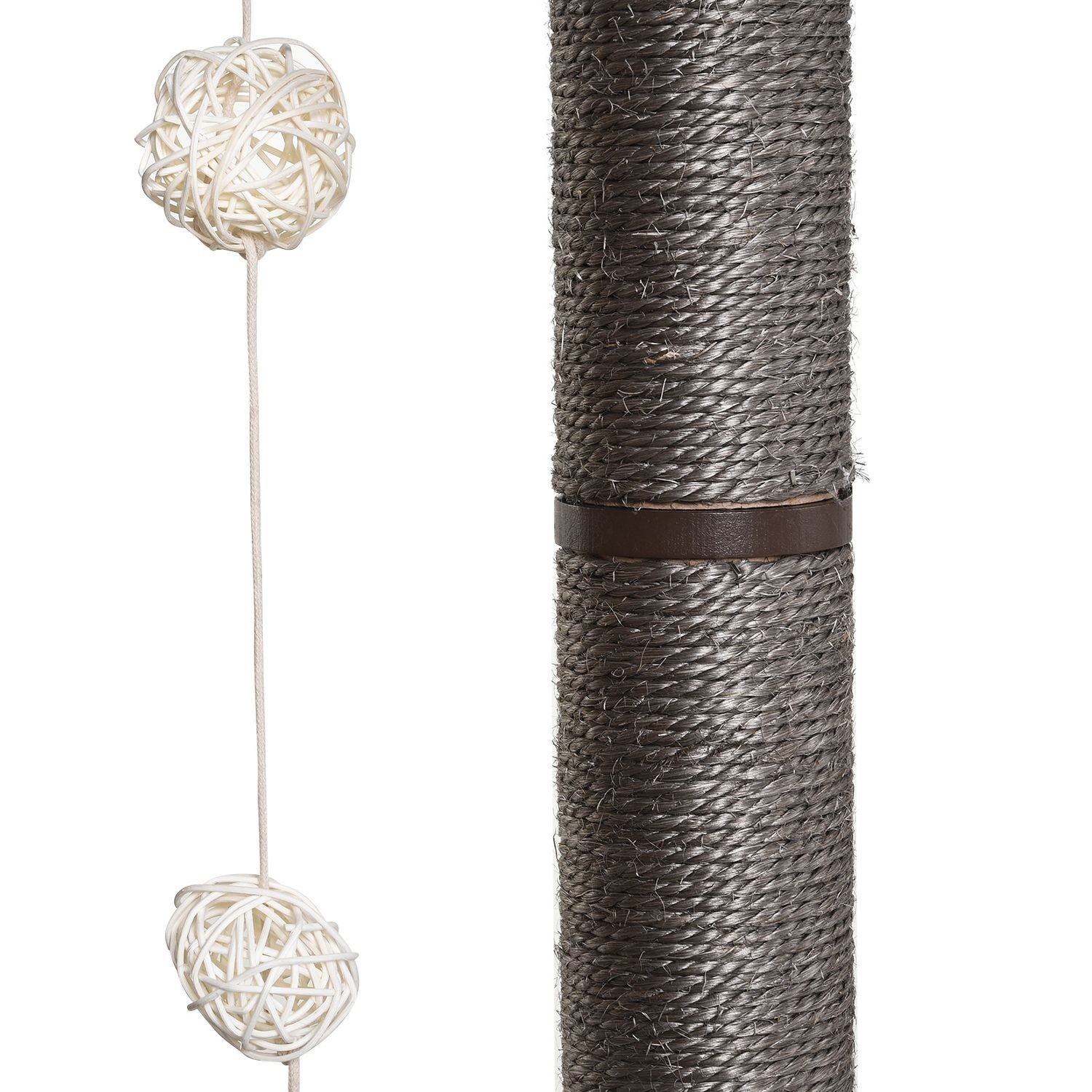 Kattskrapstolpe med sisal och leksaksboll, grå, stor