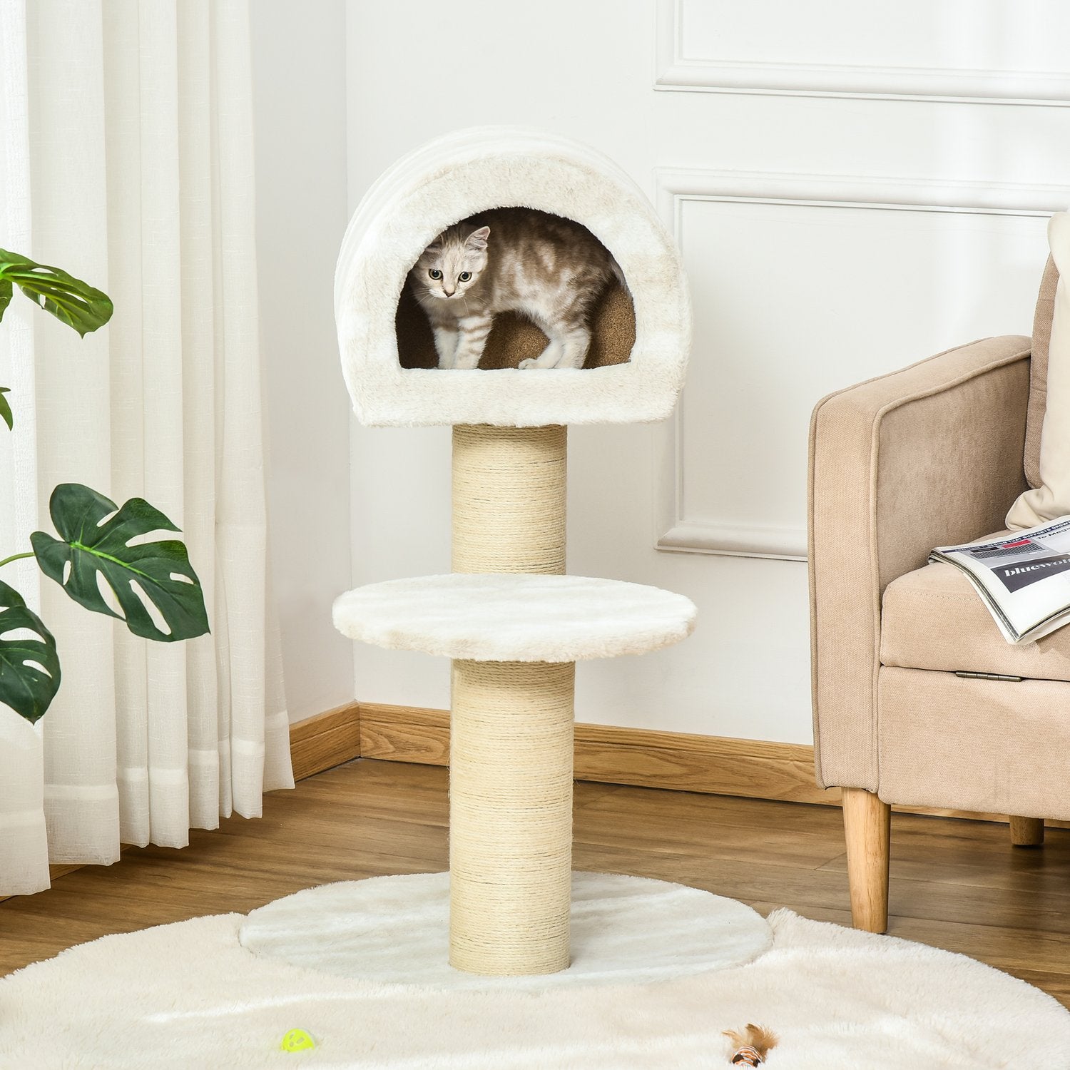 Kattskrapträd med sisalstolpar och lekboll, 93 cm