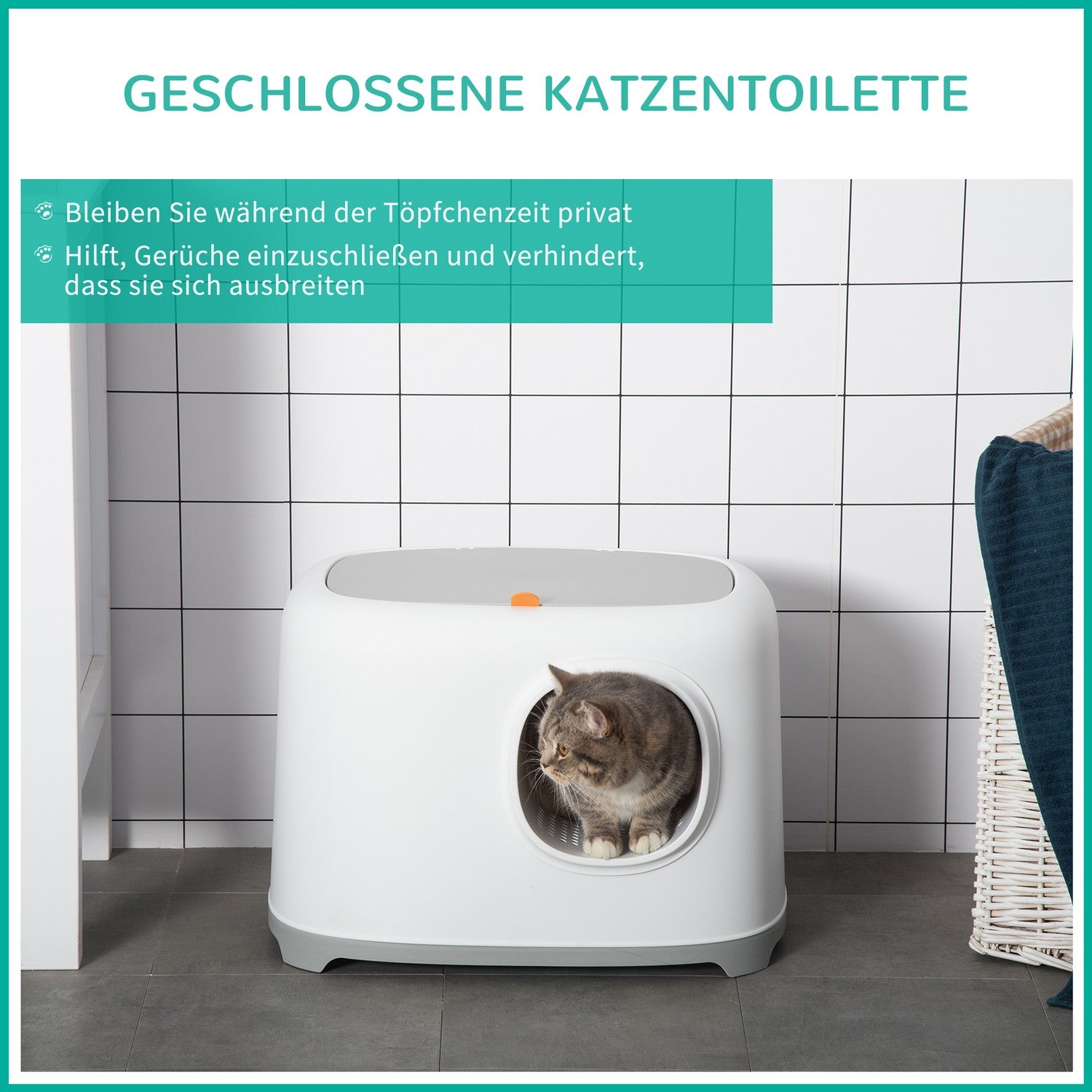 Kattskräp med huva med nätbas, plast, vit