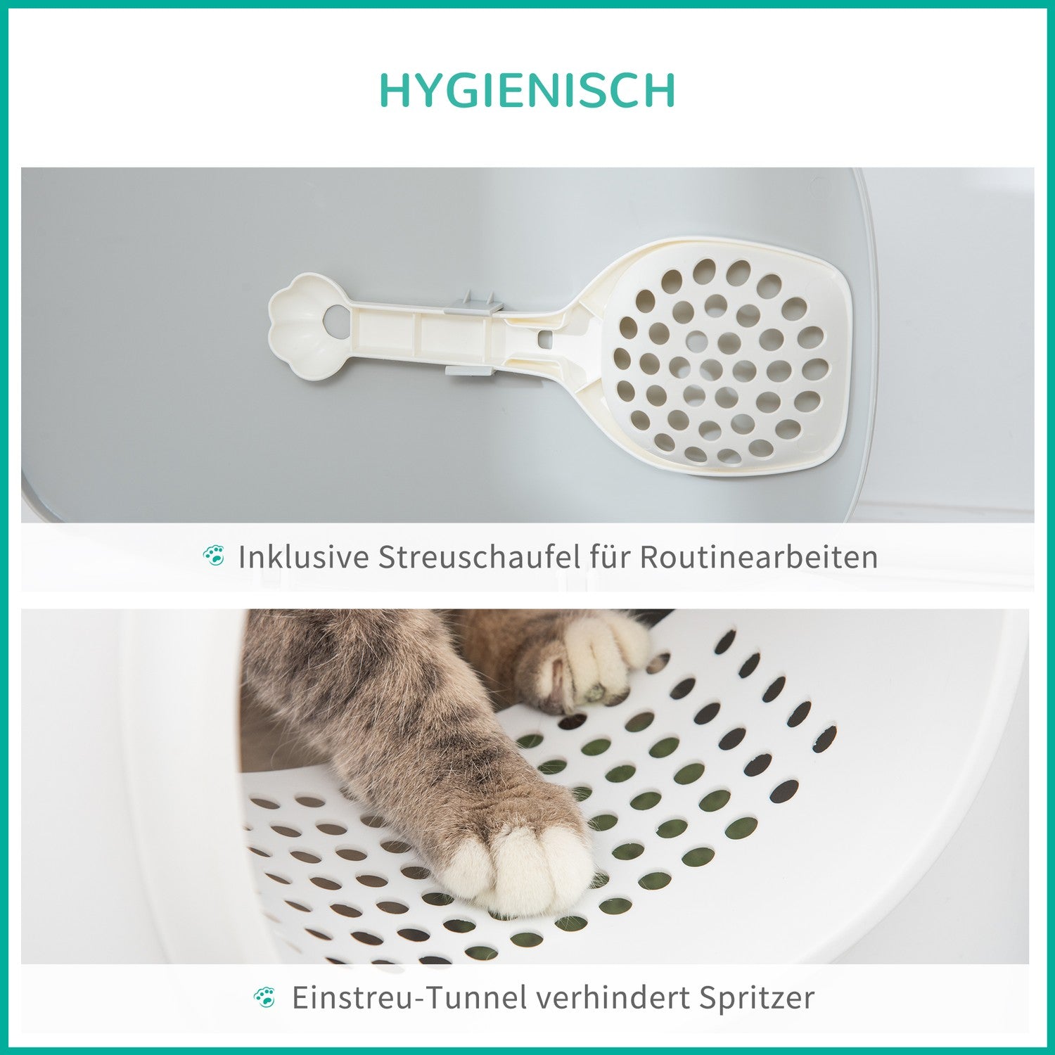 Kattskräp med huva med nätbas, plast, vit