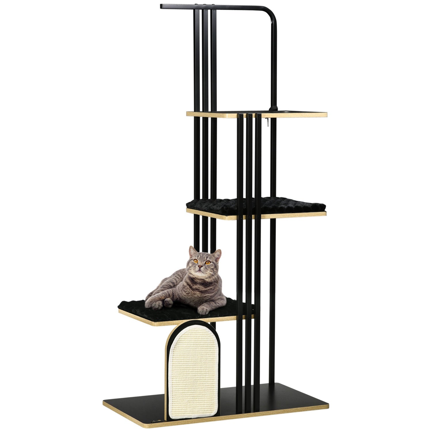 Kattträd 170cm, stort svart stål med kuddar & plattformar