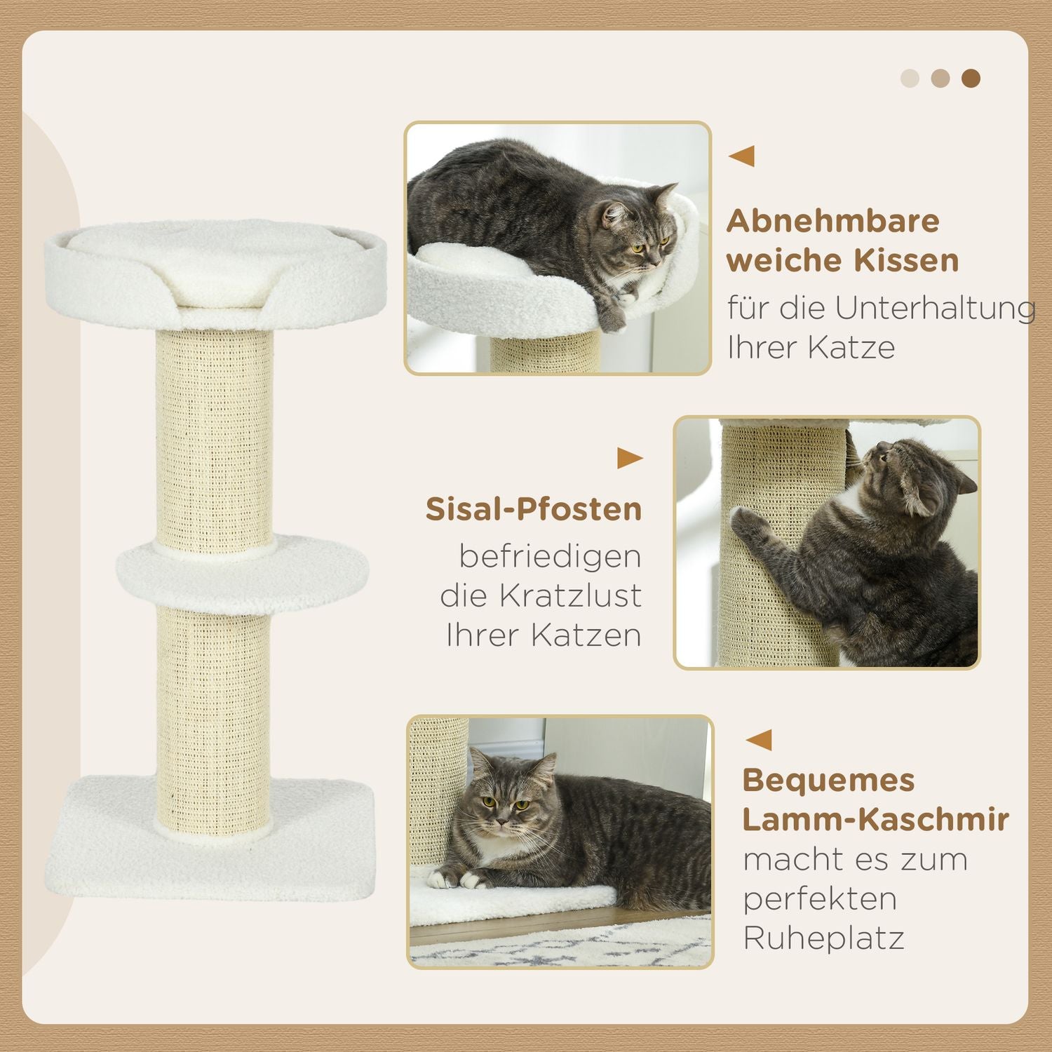 Kattträd 91cm lekträd med kattbädd, plattform lammullscreme