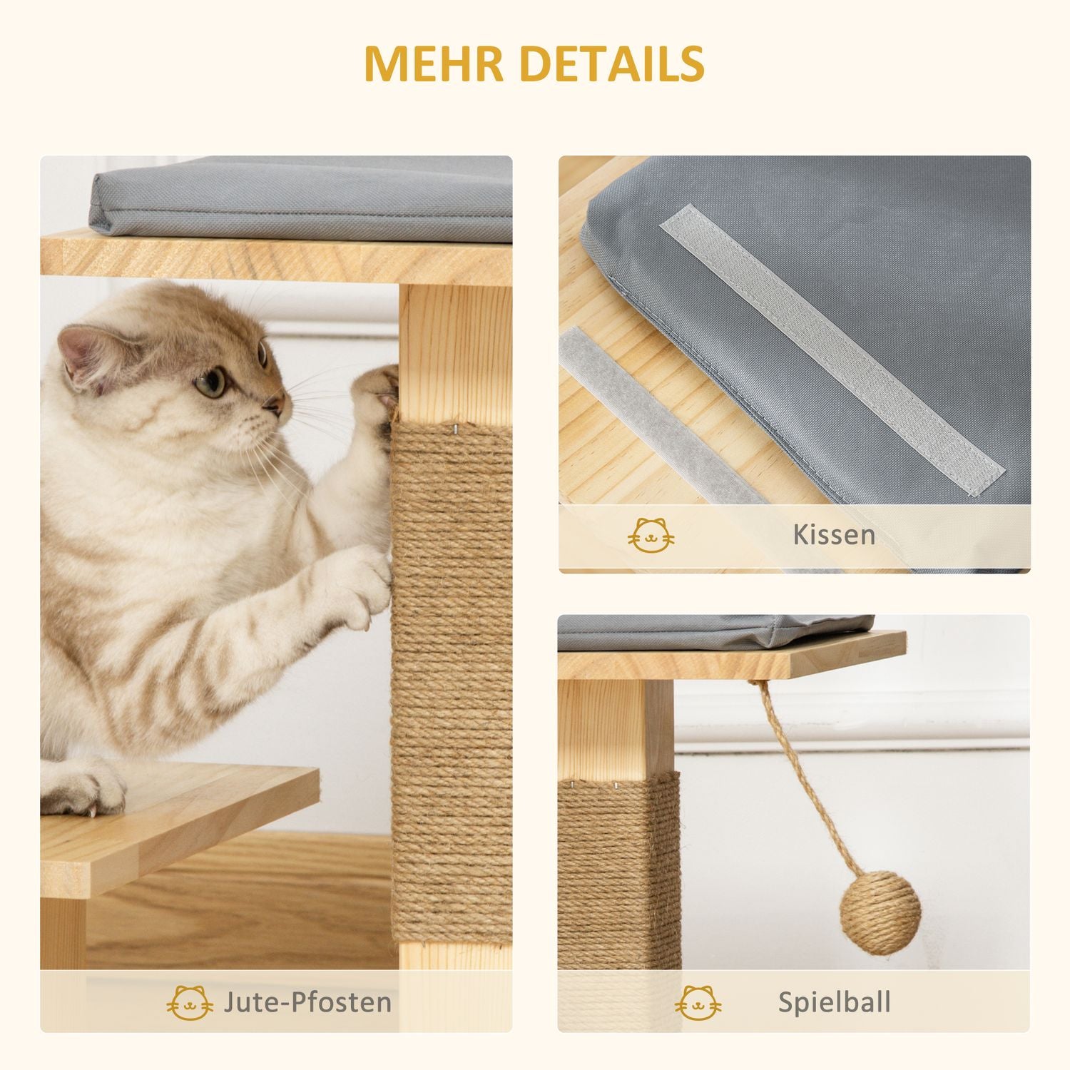 Kattträd inomhus/utomhus med jutekudde, 2 plattformar