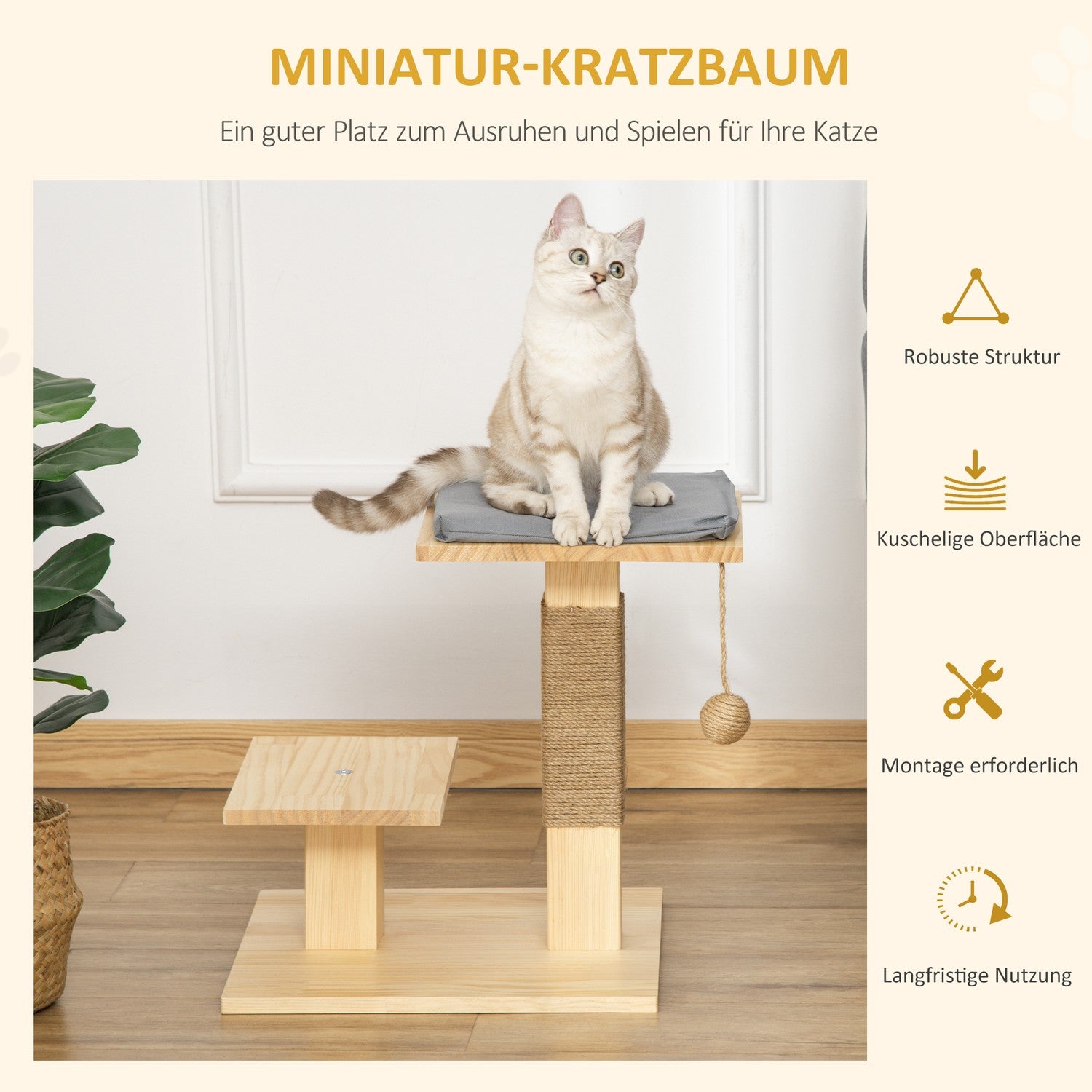 Kattträd inomhus/utomhus med jutekudde, 2 plattformar