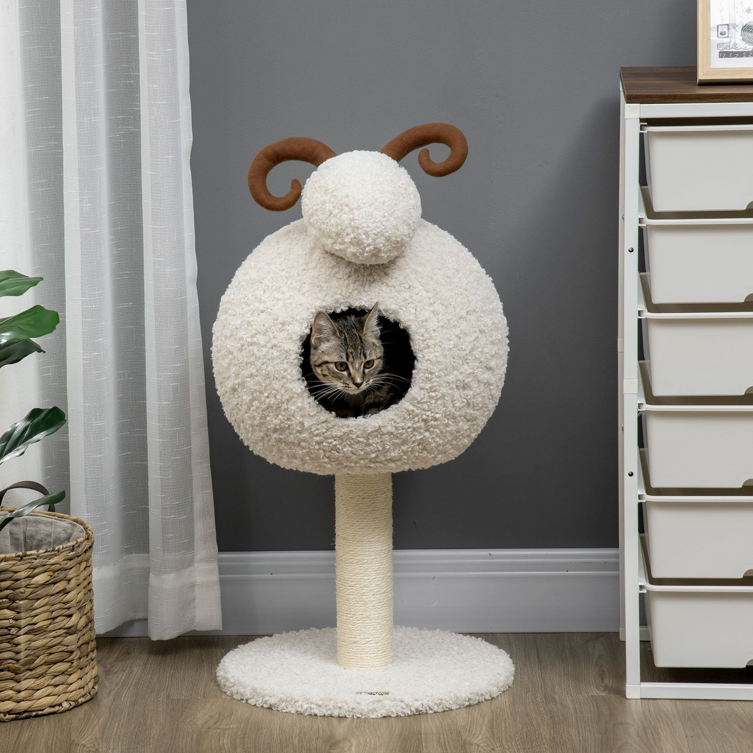 Kattträd med grotta & sisalrep, 80 cm, gräddvit