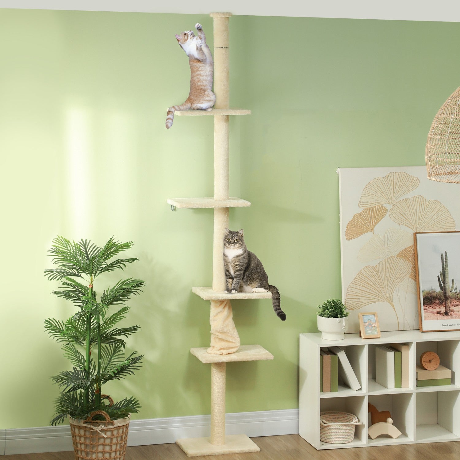 Kattträd med högt i tak med plattformar, 225-275 cm, kräm