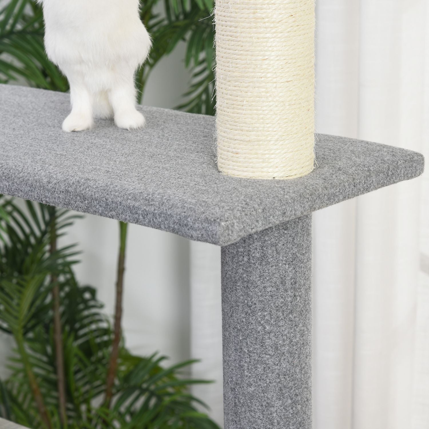 Kattträd med skrapstolpar – grått och vitt, 4 våningar