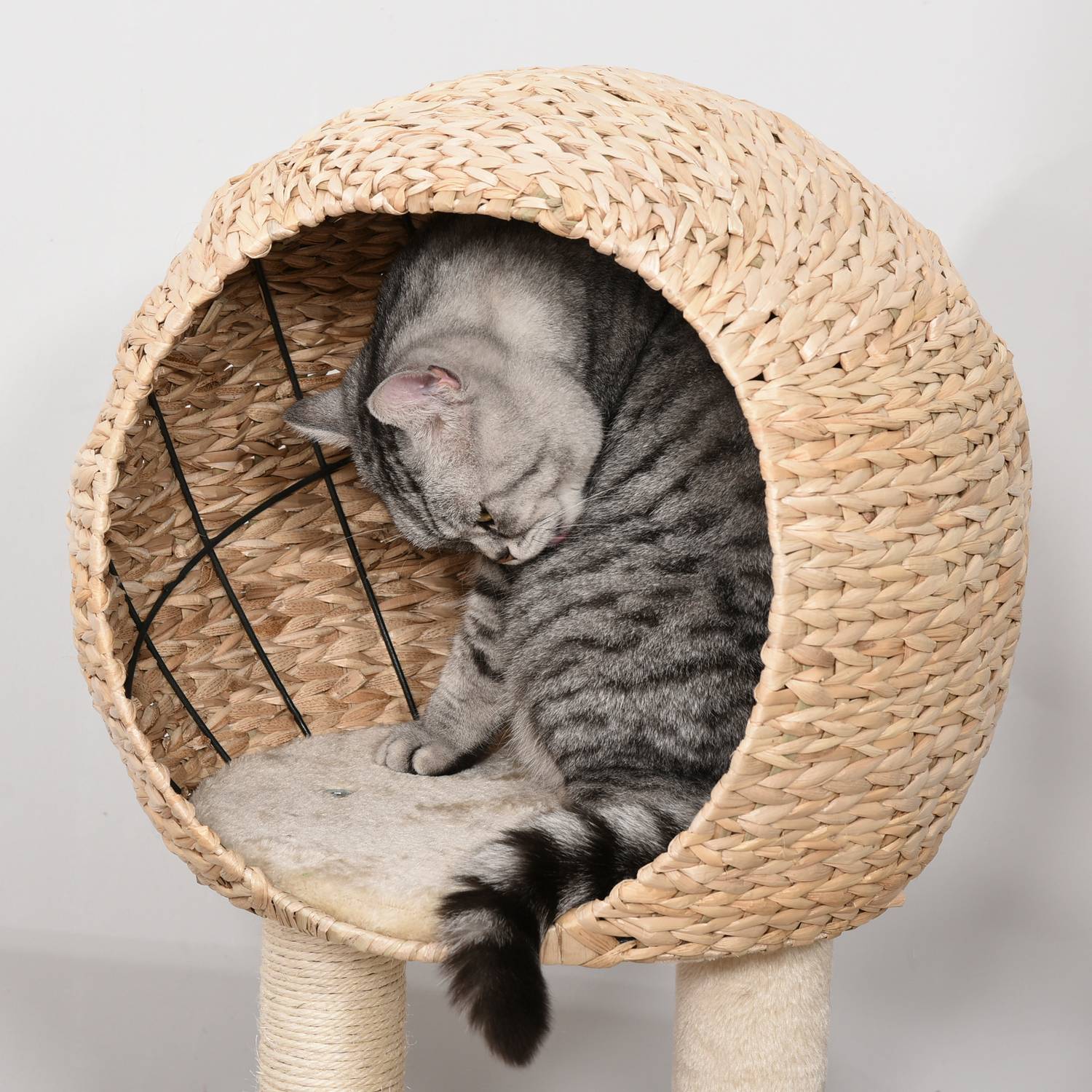 Kattträd med skrapstolpe och grotta, beige, 100 cm hög