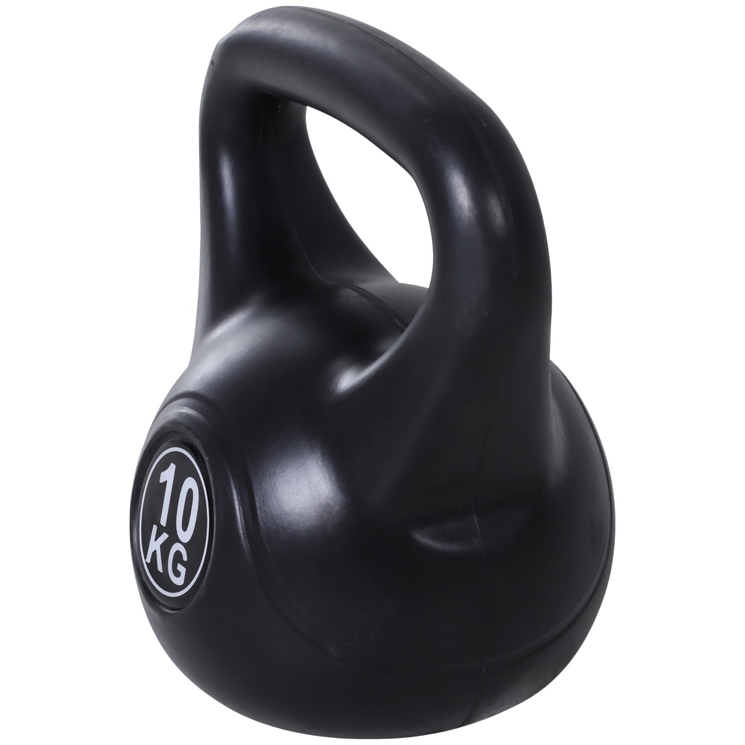 Kettlebell 10 kg, sandfylld, svart, nybörjarvänlig