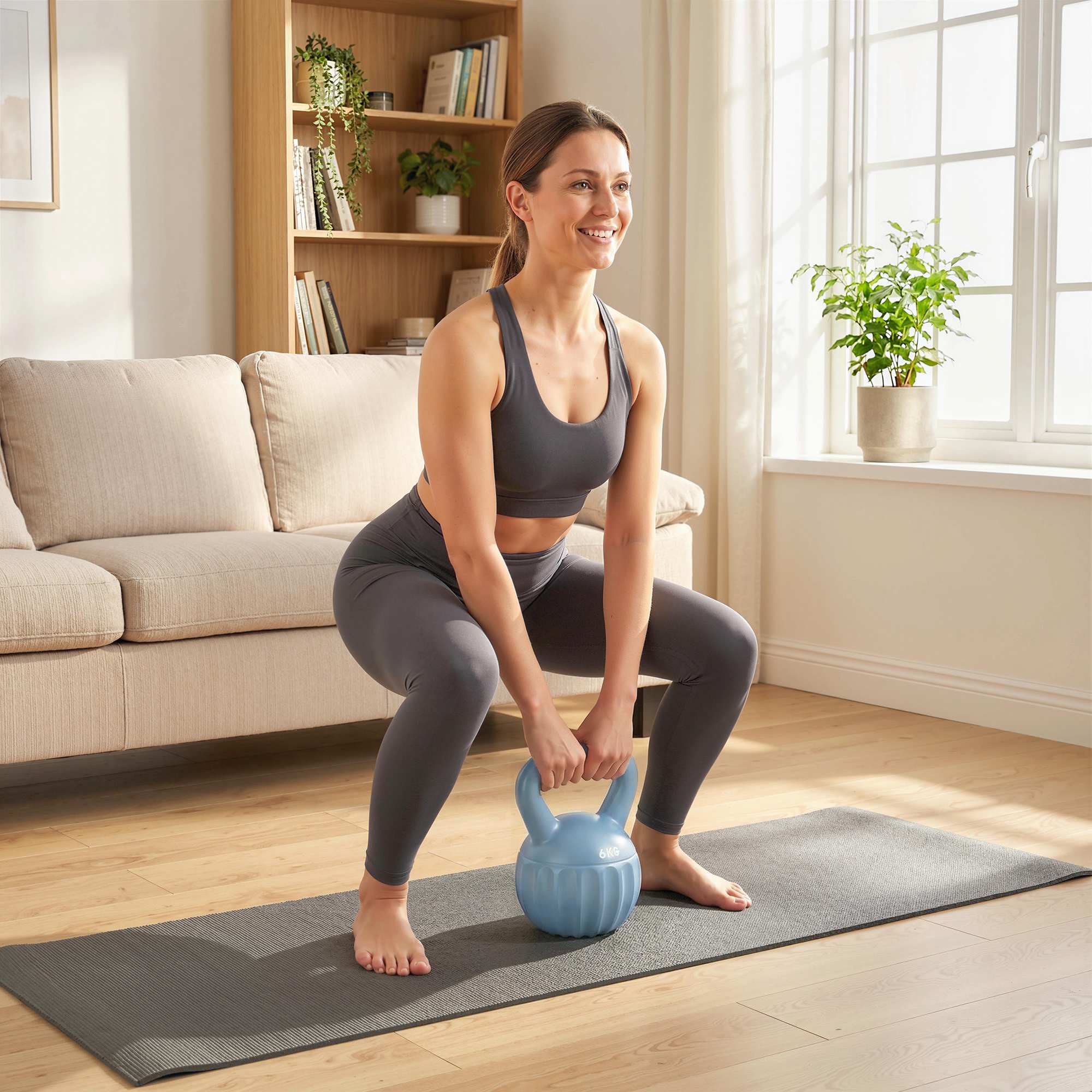 Kettlebell 6kg sandfylld, halkfritt grepp, blå