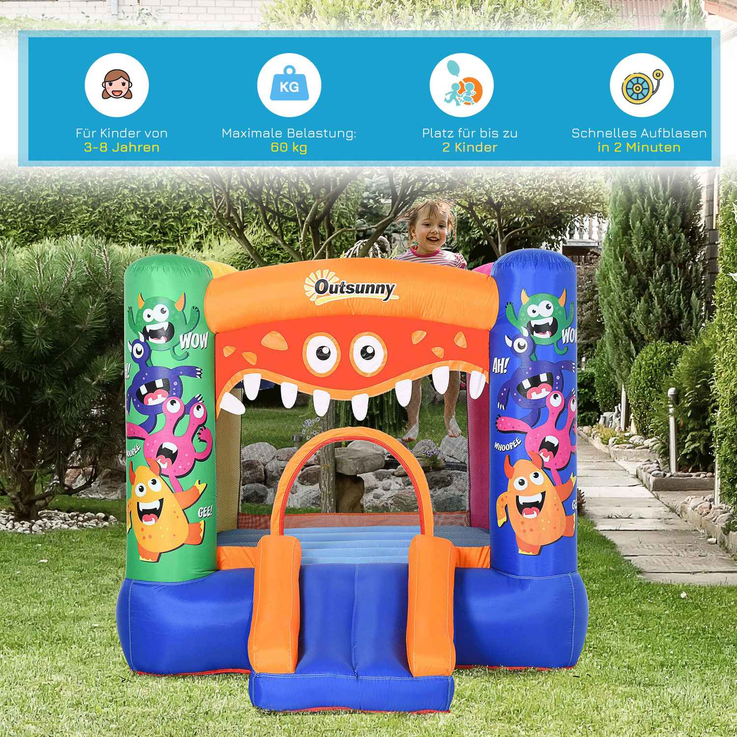 Kids Water Park Hoppborg med rutschkana, åldrarna 3+