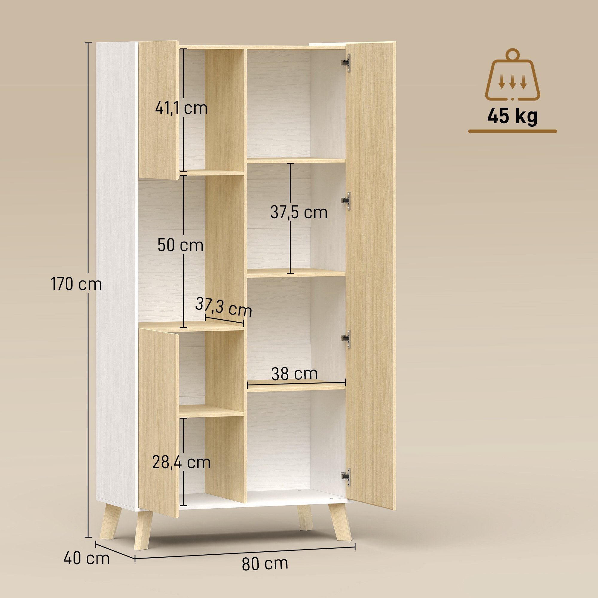 Köksskåp med justerbara hyllplan, 170 cm, naturträ