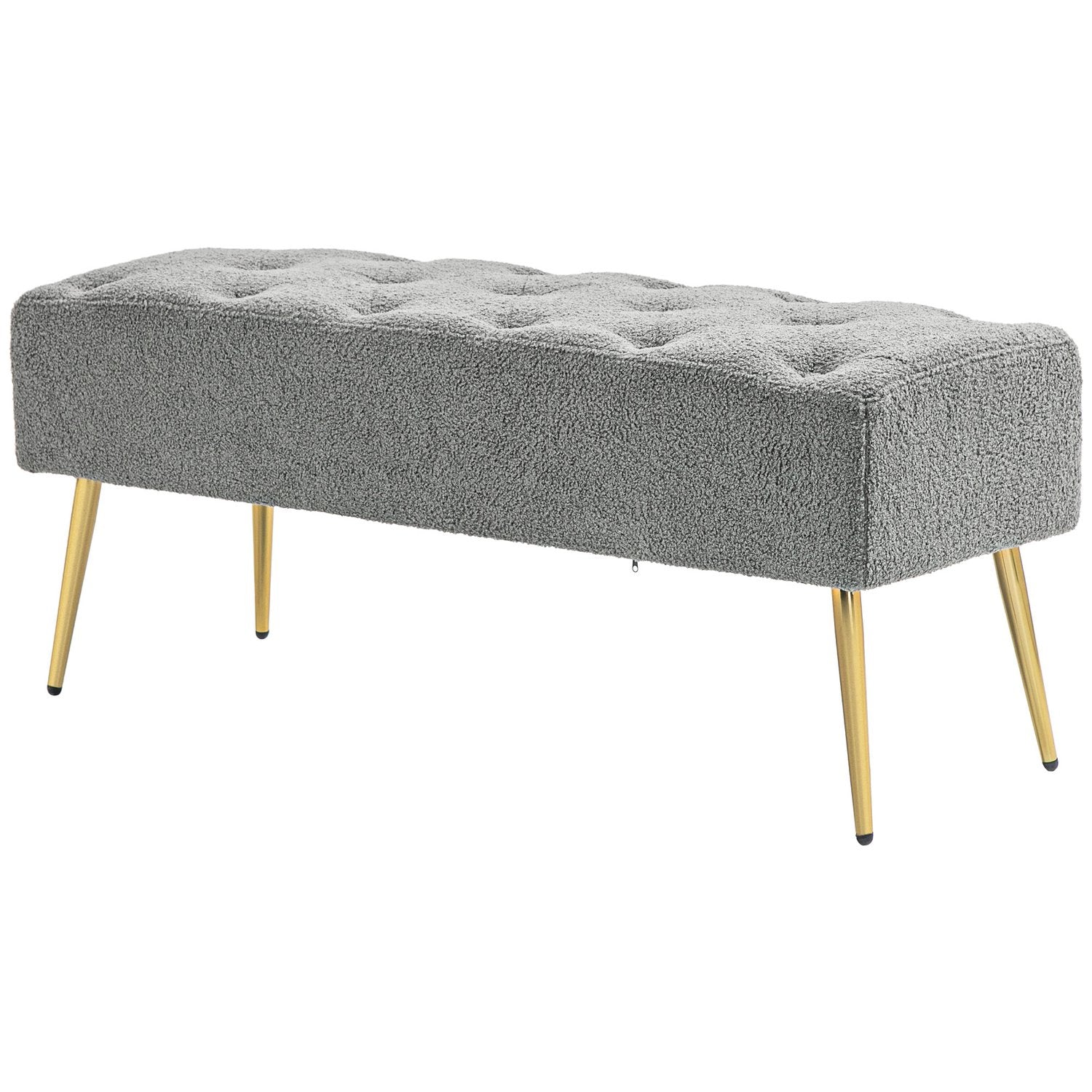 Čalouněná šedá lavice s knoflíkovým prošitím, 112x41x46 cm