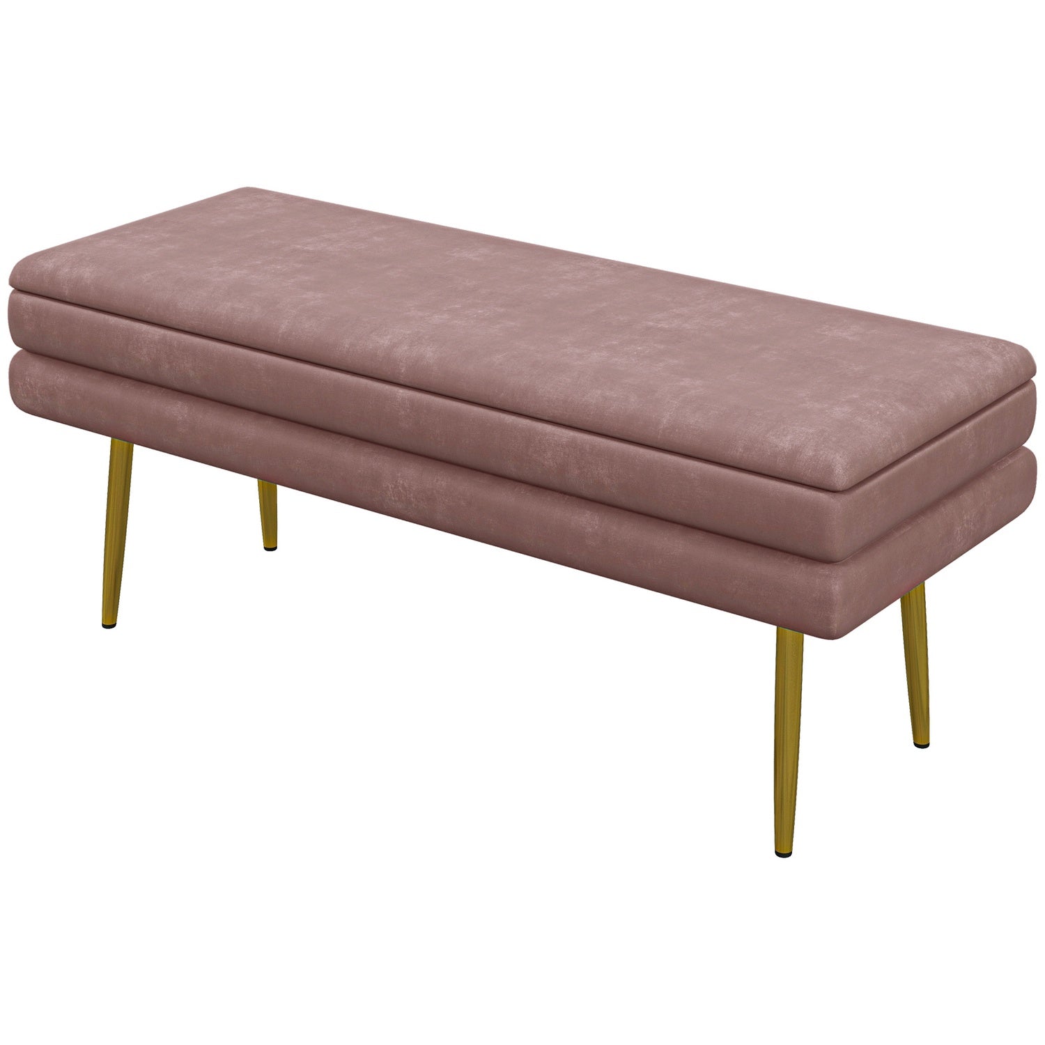 Klädd bänk med förvaringsutrymme, stål, 100 x 37,5 x 42 cm, rosa