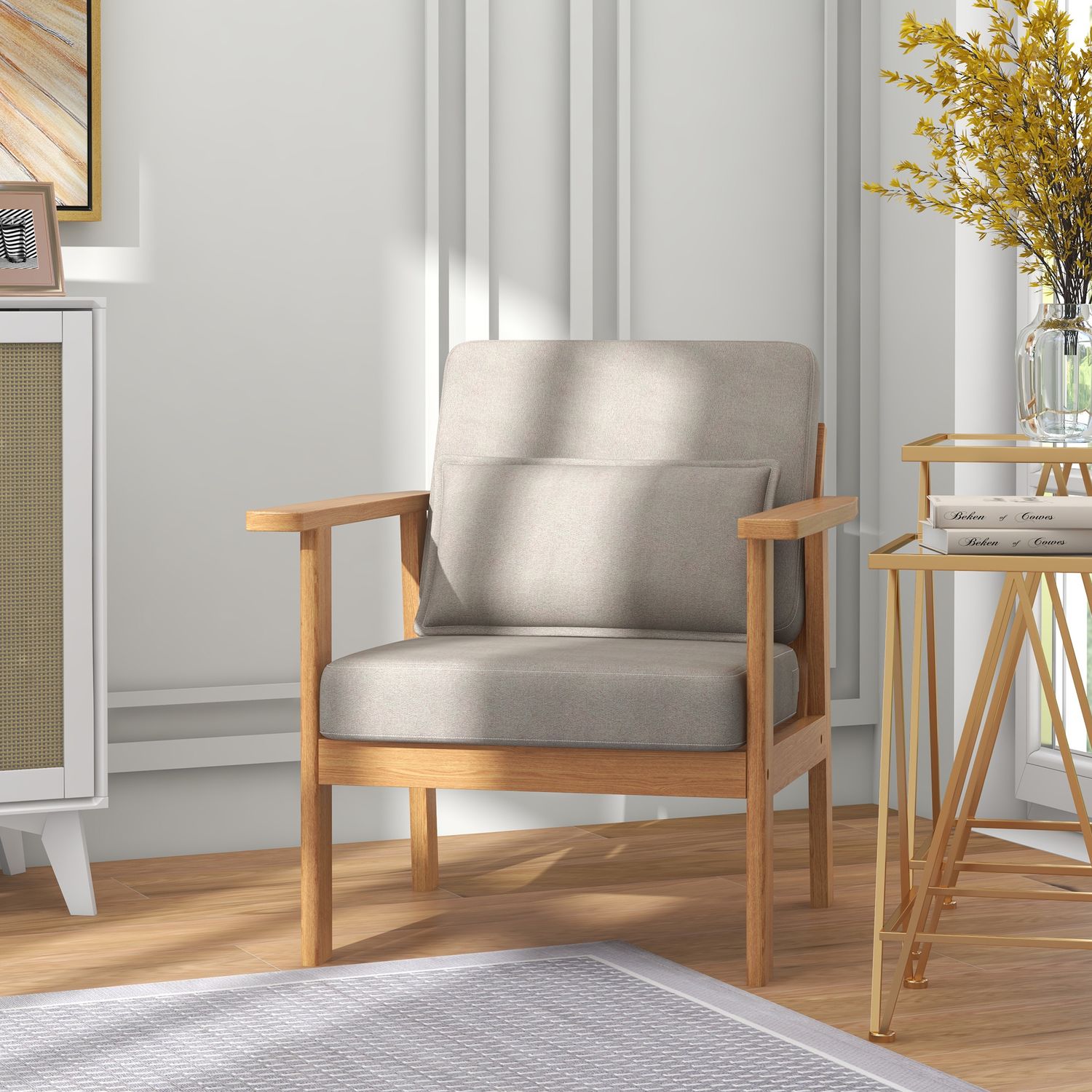 Klädd grå accentstol med armstöd – 70x72x76 cm