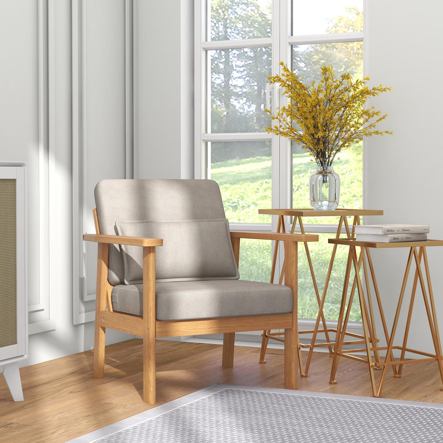 Klädd grå accentstol med armstöd – 70x72x76 cm