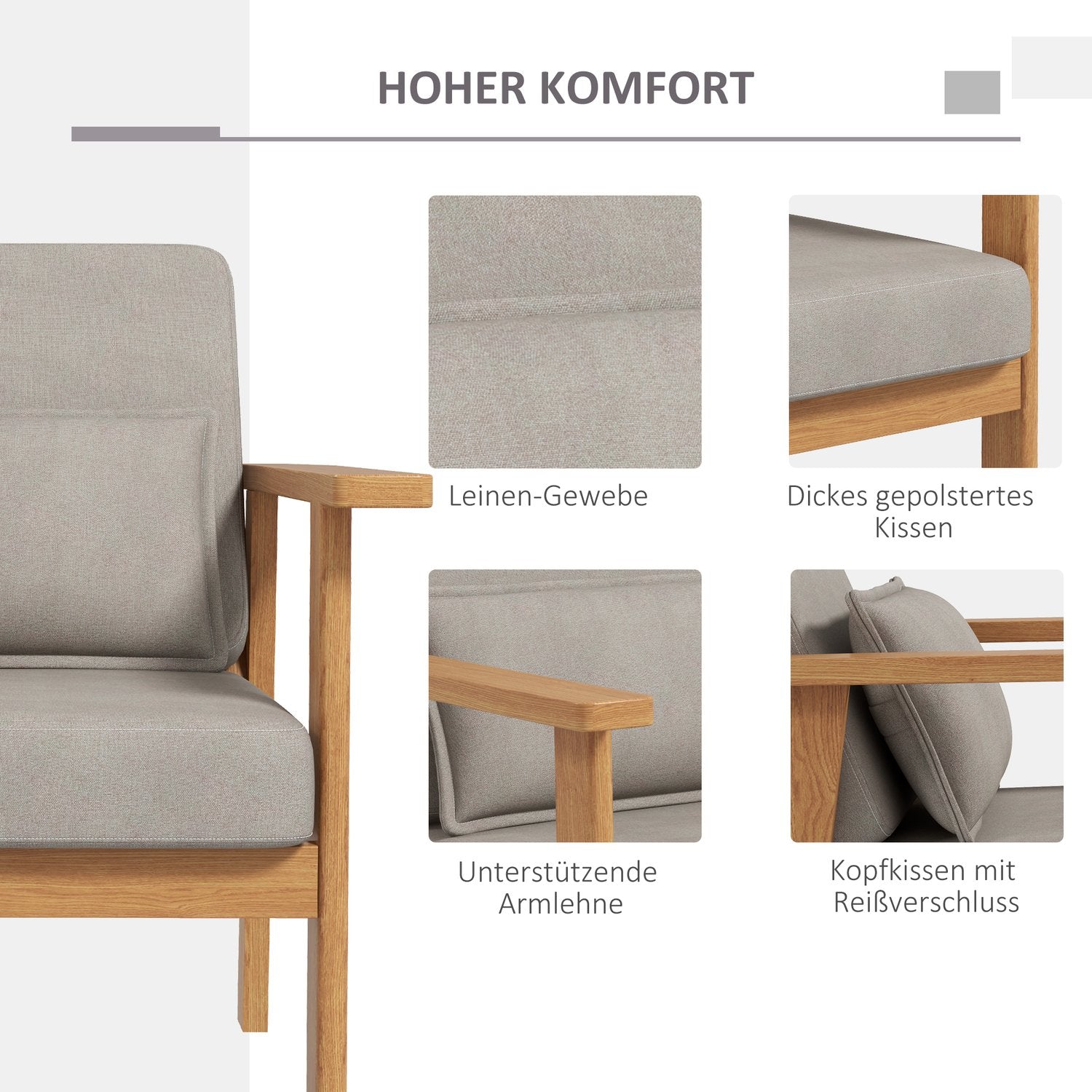 Klädd grå accentstol med armstöd – 70x72x76 cm