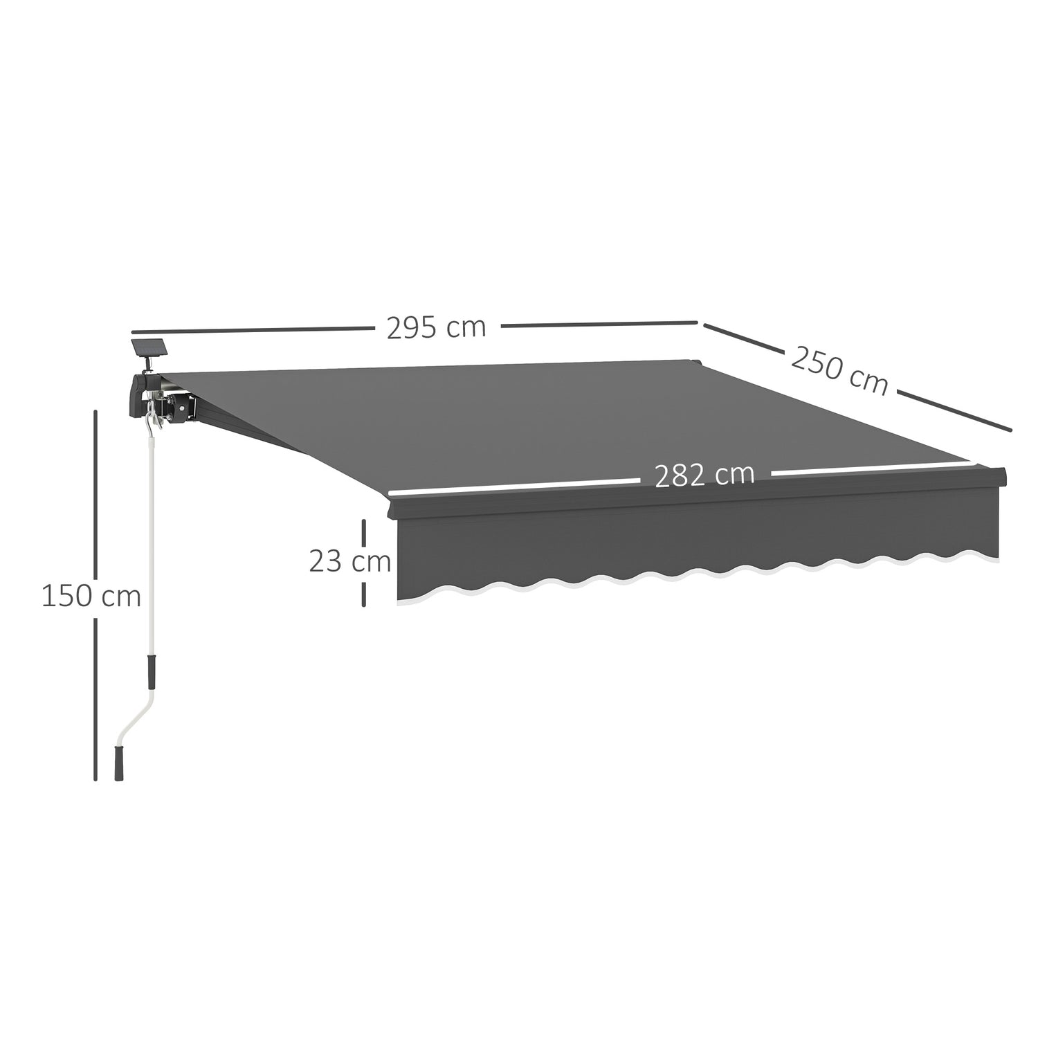 Upínací markýza s ruční klikou, UV ochrana 50+, 300 cm, šedá