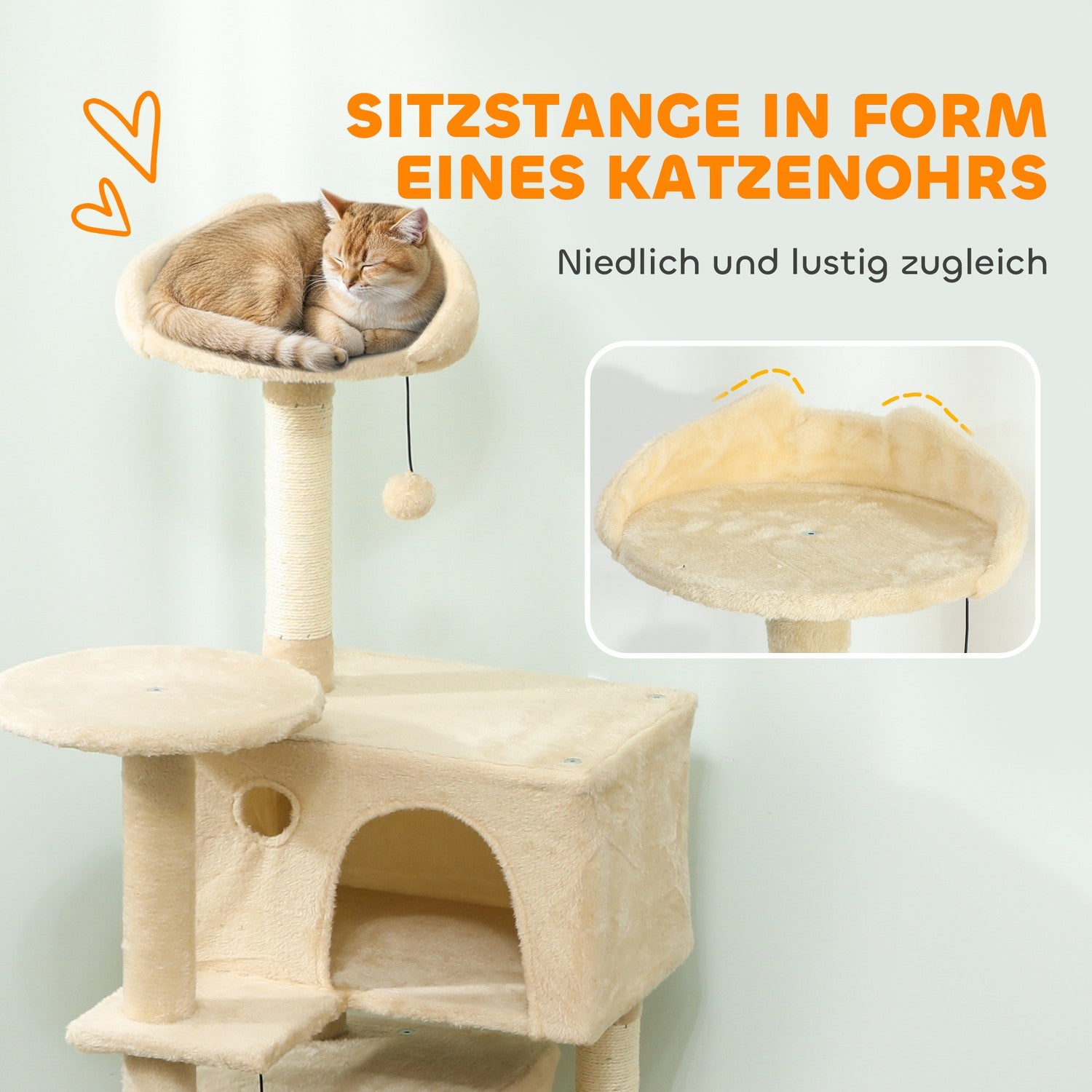 Klösträdstorn med hängmatta, stege, grotta, 140 cm, beige