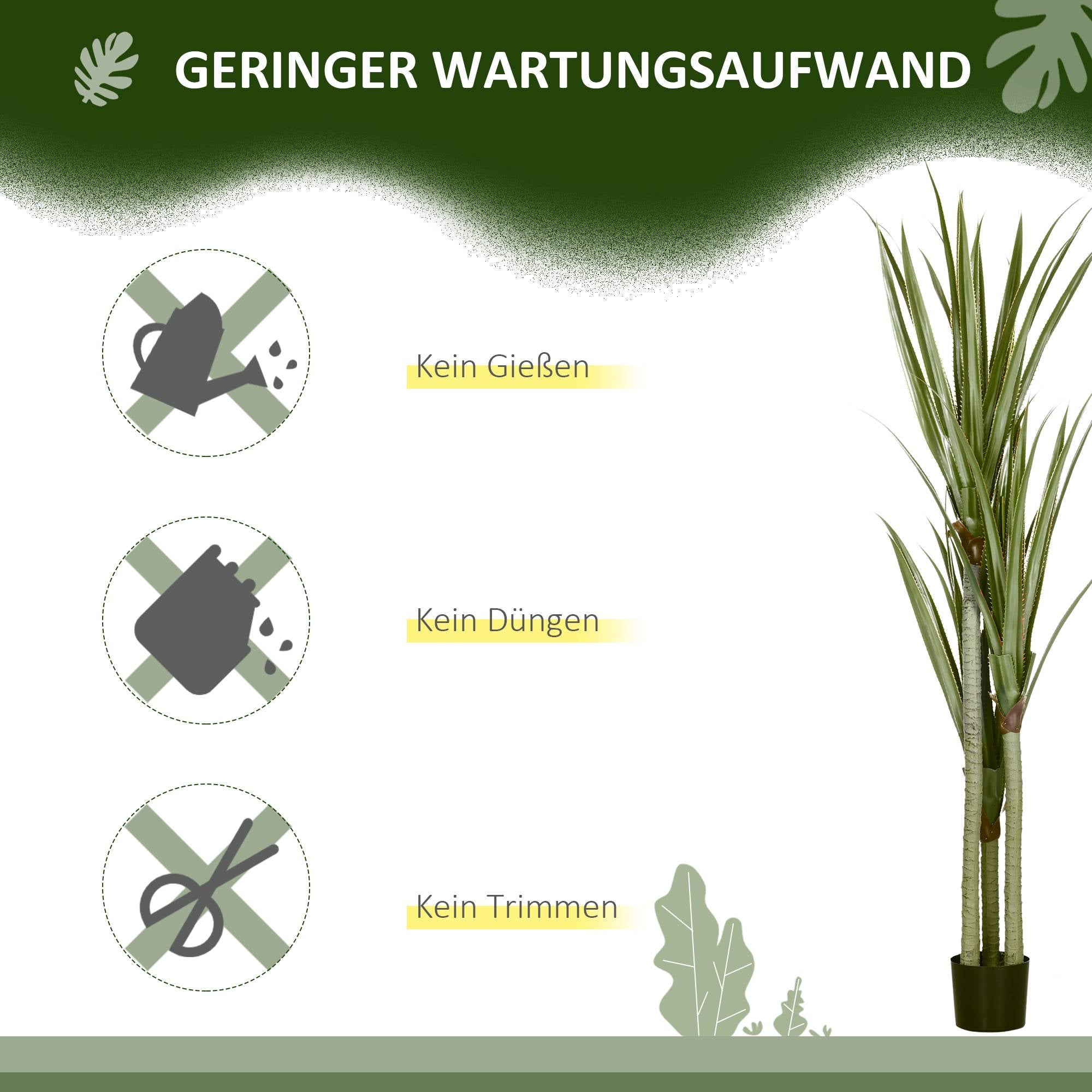 Konstgjord Yucca-växt, 190 cm, inomhus/utomhus, lättskött