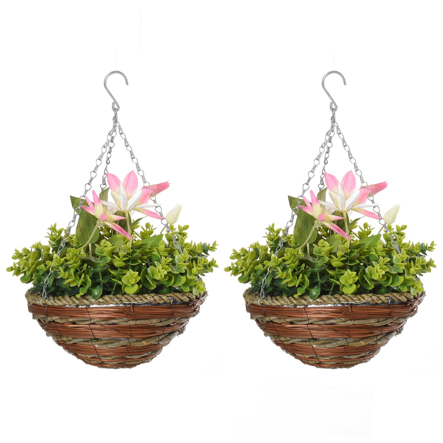 Konstgjorda hängande klematisväxter, rosa och gröna, 30 cm, set om 2
