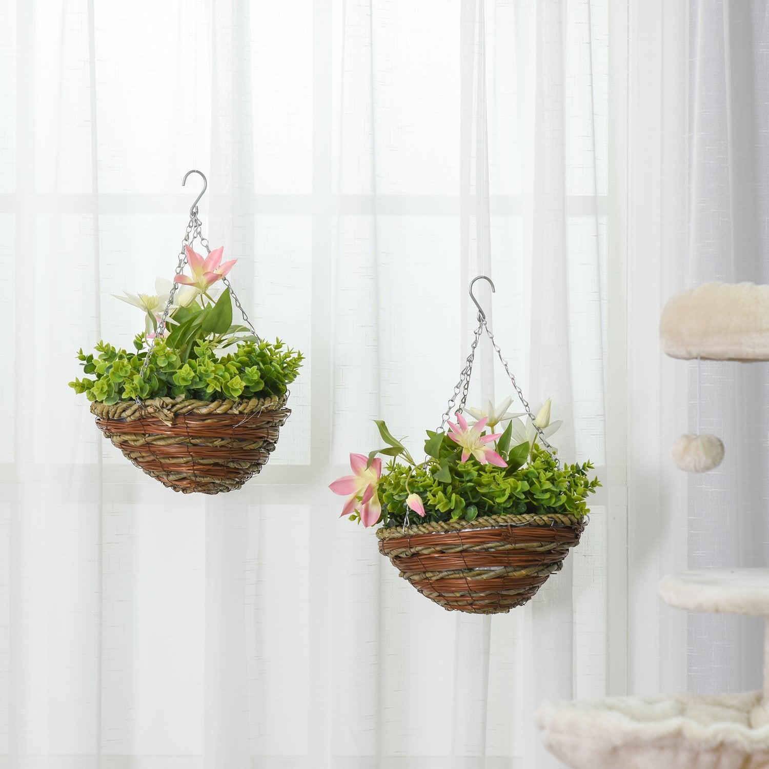 Konstgjorda hängande klematisväxter, rosa och gröna, 30 cm, set om 2