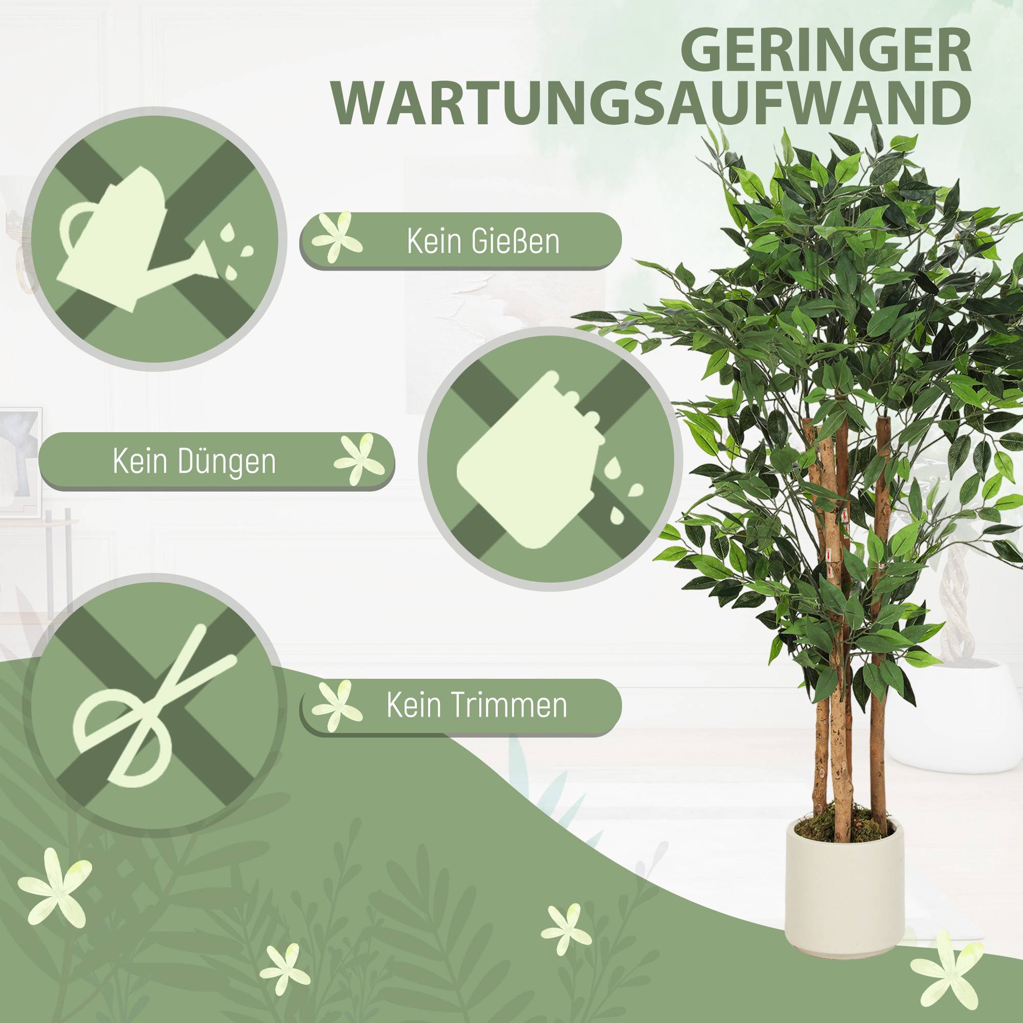 Konstgjord banyanträd 120 cm, massiv trästam