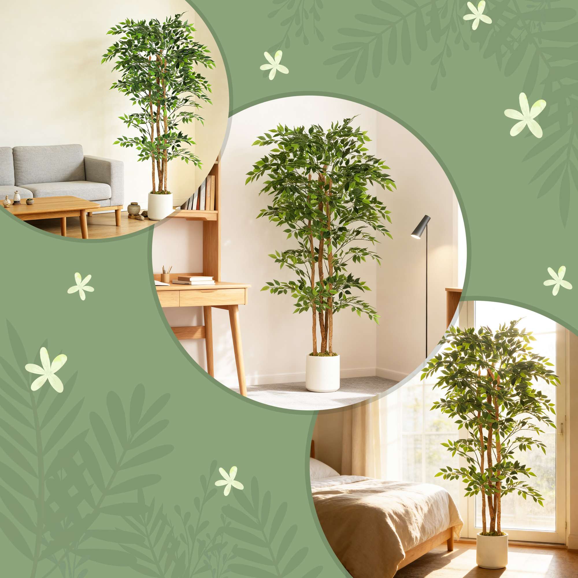 Konstgjord banyanträd med trästam, kruka, 180 cm
