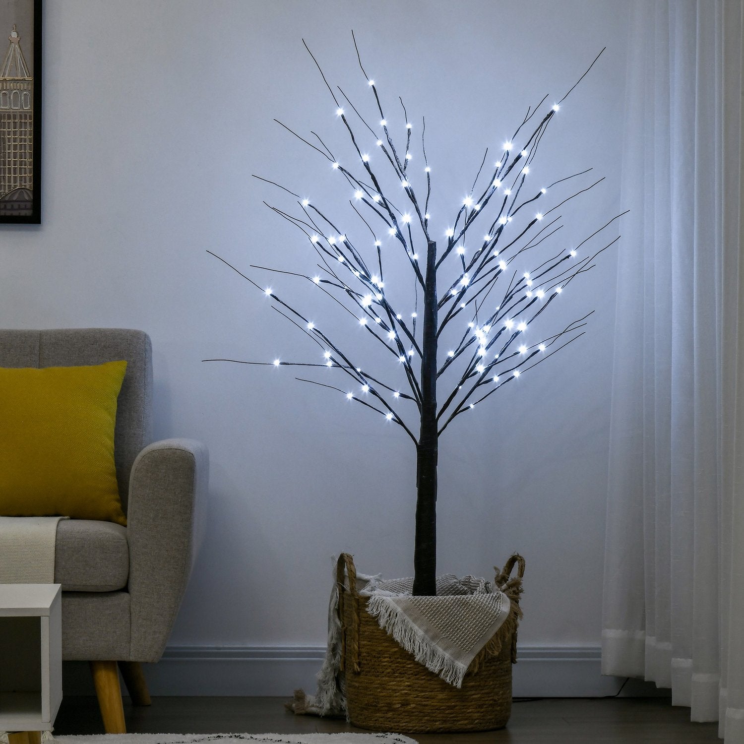 Umělá bříza, 150 cm – LED osvětlení a sníh