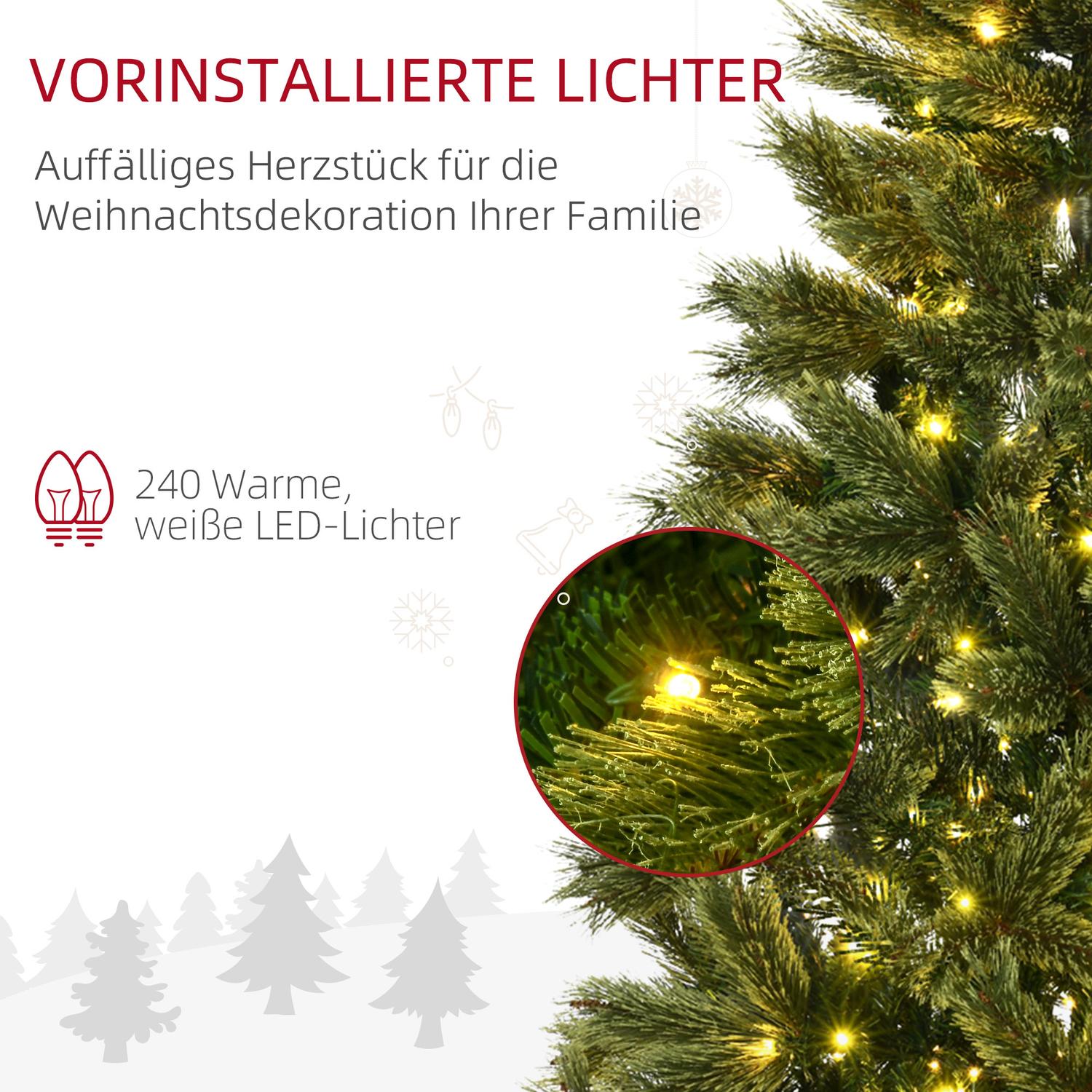 Konstgjord julgran 180cm, 586 tips, 240 LED-lampor
