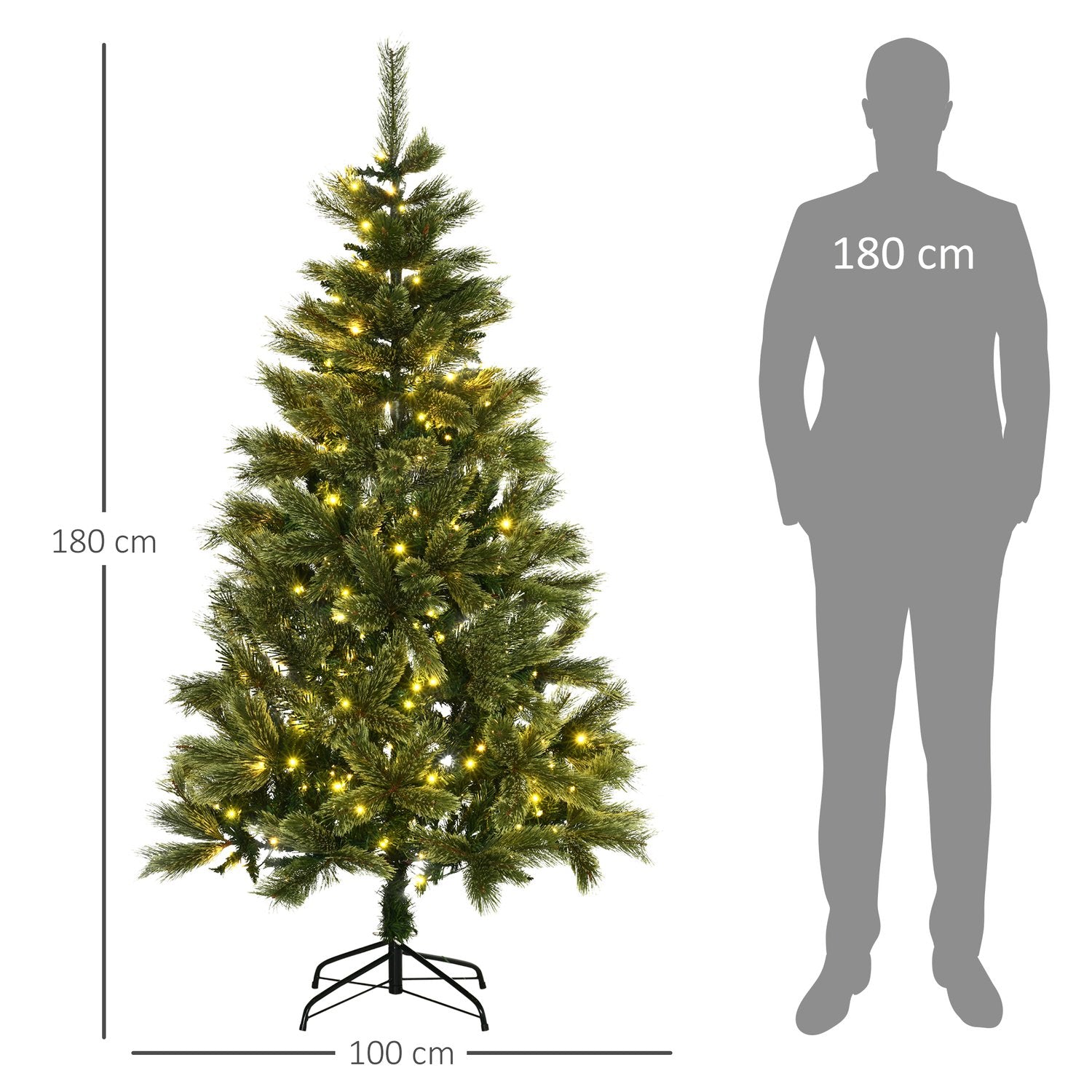 Konstgjord julgran 180cm, 586 tips, 240 LED-lampor