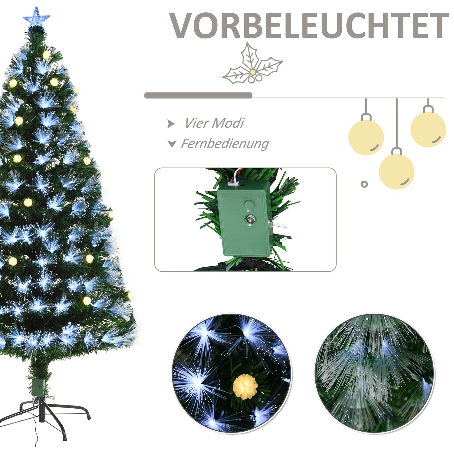 Konstgjord julgran med fjärrkontroll LED, 150cm, Grön/Vit