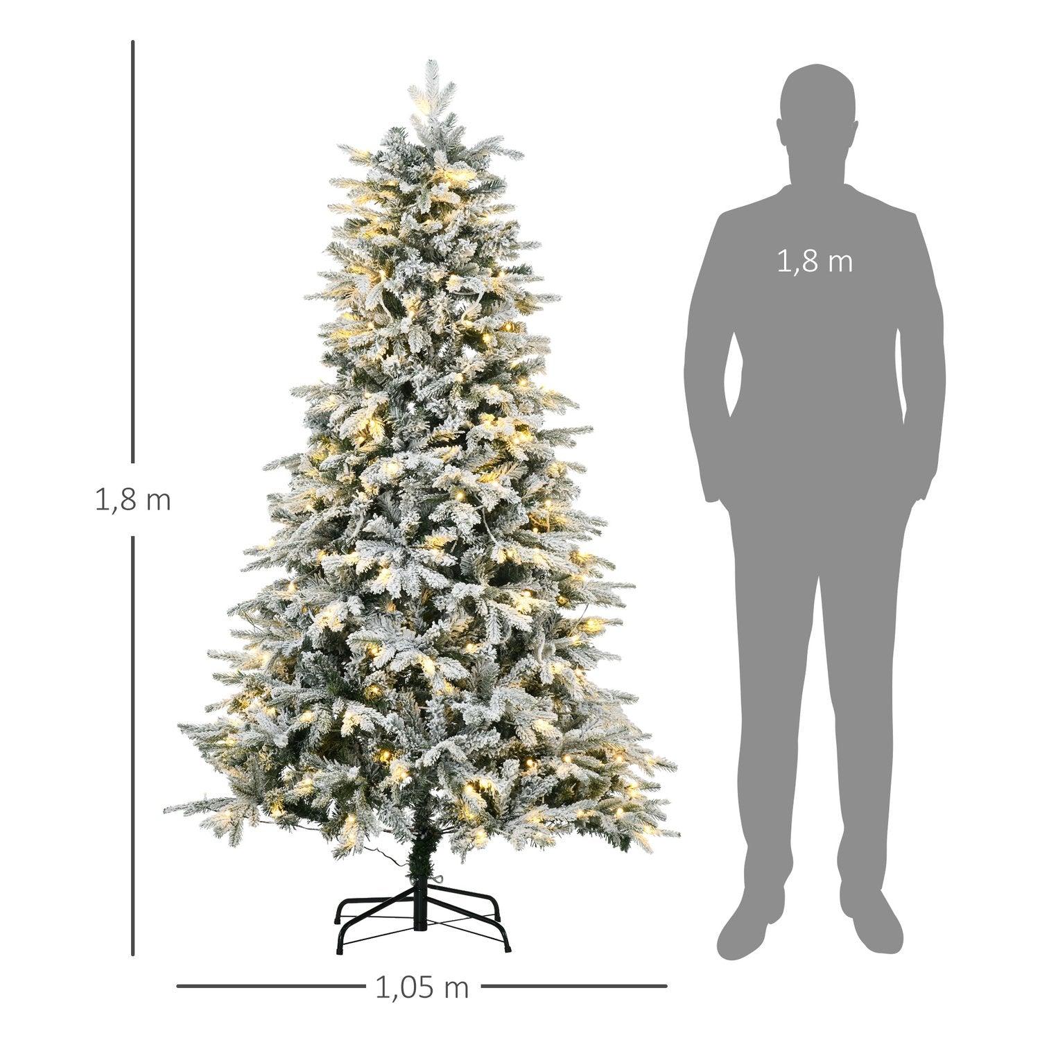 Konstgjord julgran med ljus, 180 cm, snöeffekt