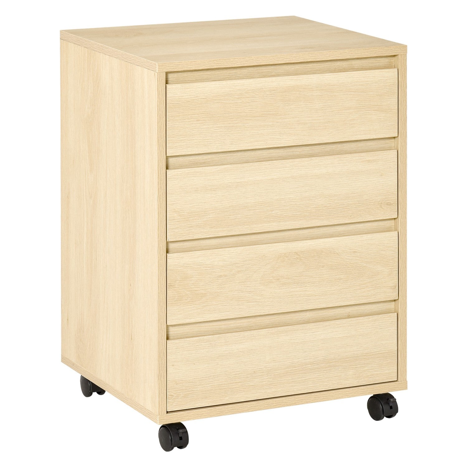 Kontorsarkivskåp med hjul, 4-lådor, naturlig finish