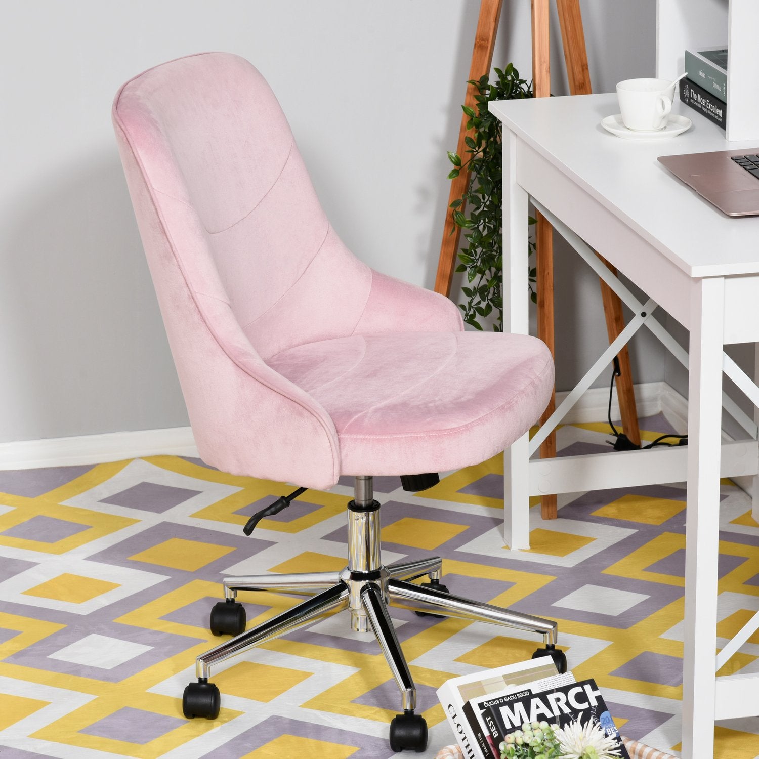 Kontorsstol i sammet med rockerfunktion, rosa, soho-stil
